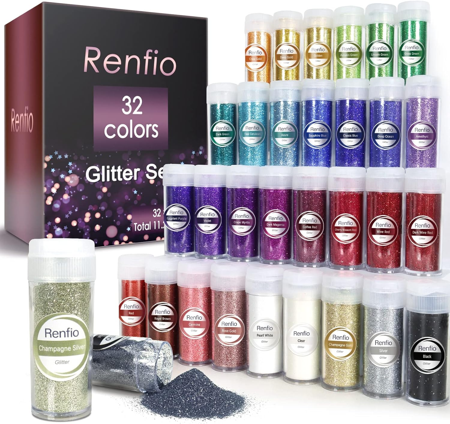 Renfio Iridescent Ultra Fine Glitter Powder Resin Supplies Glitters 1.94 Oz /55G PET Flake Crafts Sequins 1/128" Epoxy Chips for Christmas Decorations, Epoxy Resin, Snow Globe Tumblers - Dream Rainbow