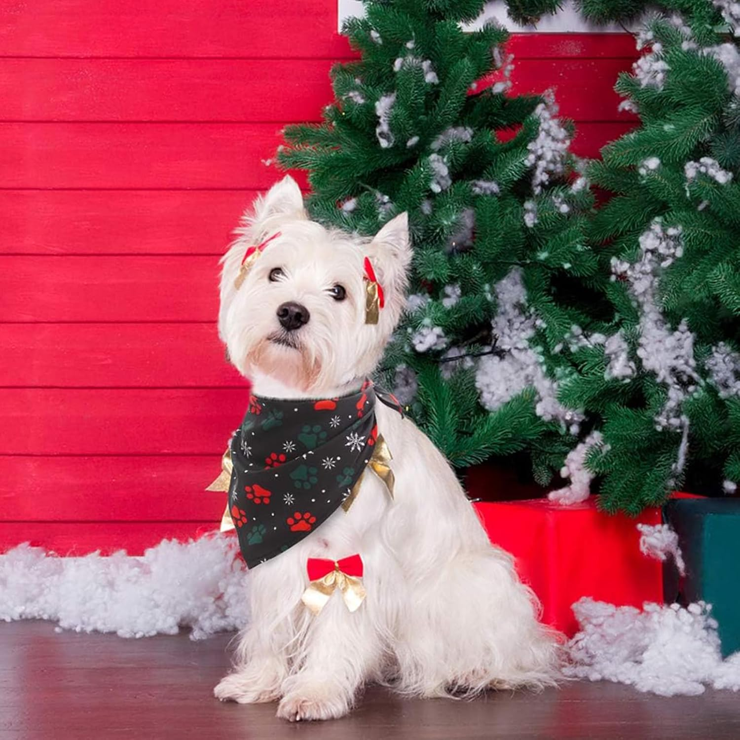 SCENEREAL Christmas Dog Bandana 4 Pack - Soft and Breathable Pet Triangle Scarf Bibs, Full of Chirstmas Element Patterns, for Dogs and Cats image number 1