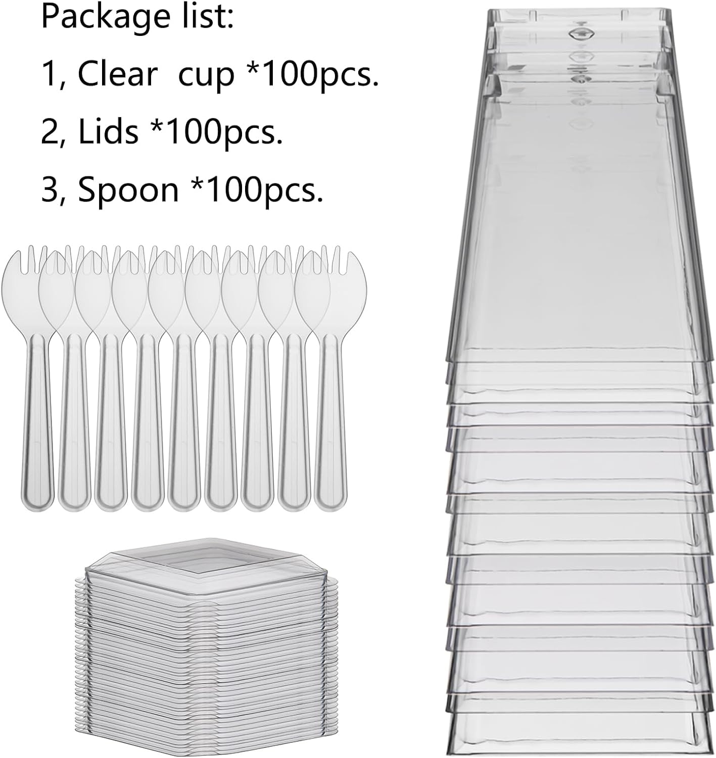 Toowood 100Pcs Clear Dessert Cups with Lids and Spoons, 5.4Oz Dessert Cups, Mini Dessert Cups Reusable Square Parfait Cup for Party Appertizer, Christmas image number 3