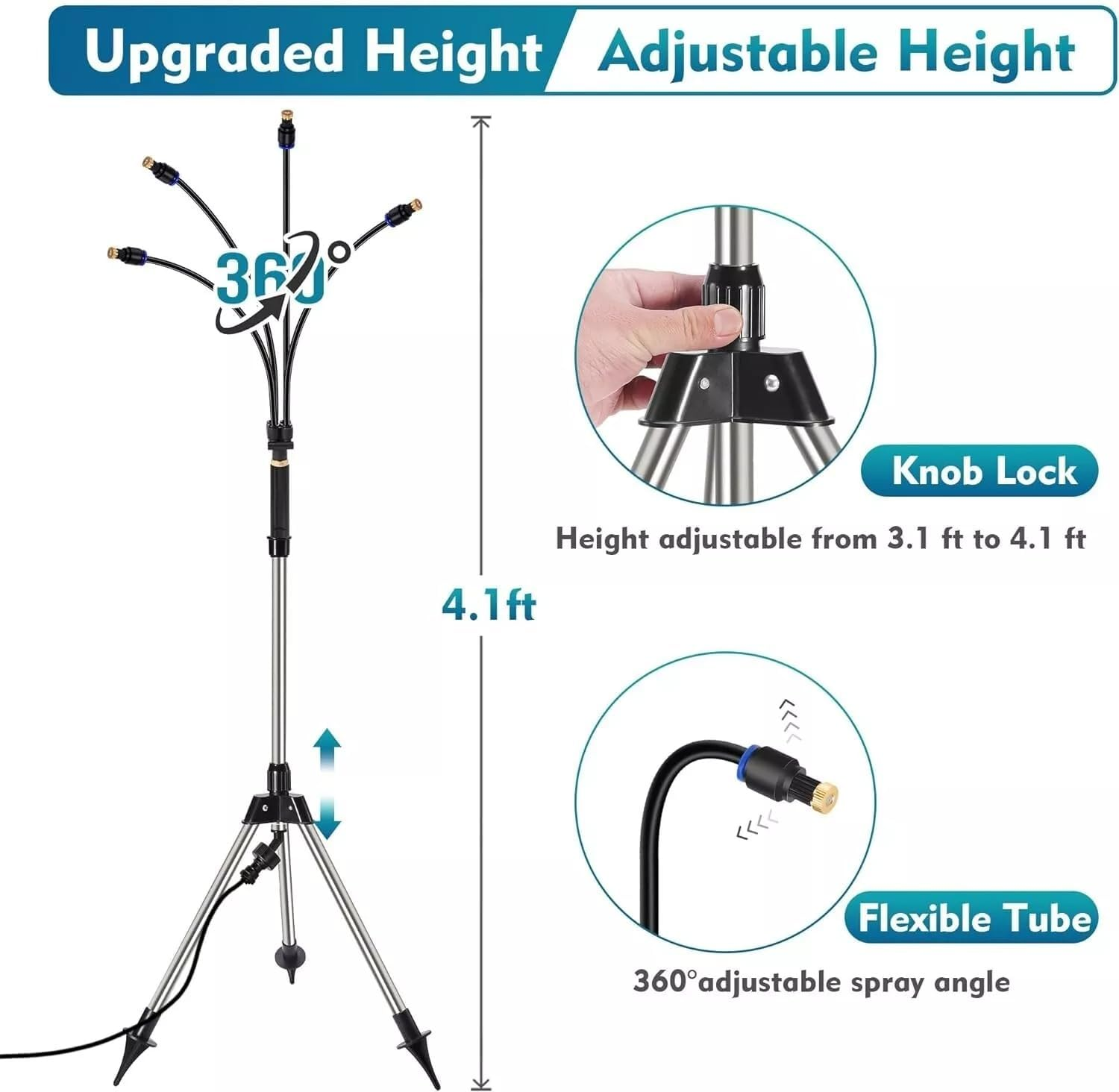 Ideer Life Standing Portable Misting System with 26Ft Water Line, 6 Brass Nozzle, 4 Misting Tube, 3 Foot image number 2