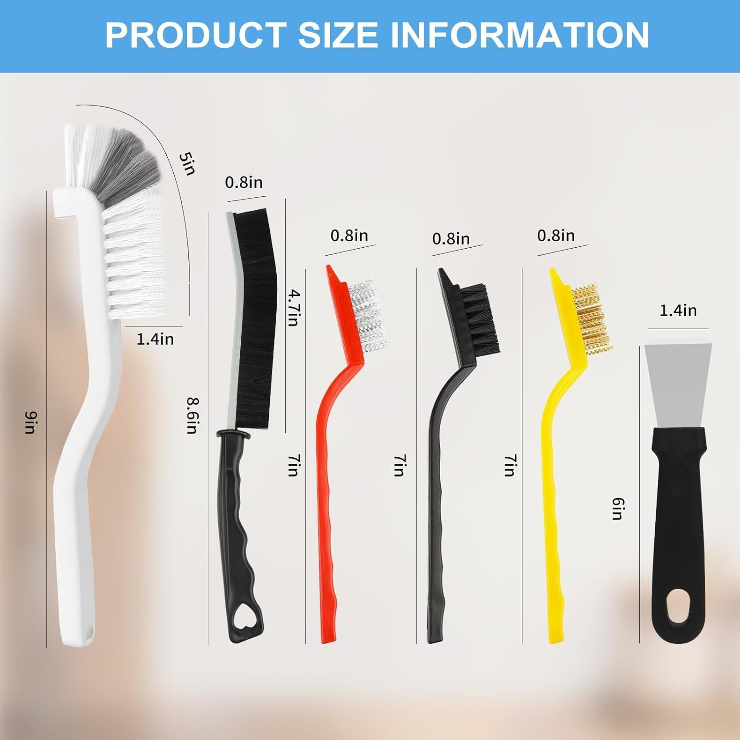 Crevice Cleaning Brushes - 9PCS Scrub Brush Toliet Cleane, Crevice Cleaning Brushes Hard Bristle Cleaning Supplies for Kitchen, Bathroom, Corner, Grout, Sink, Cup, Teapot, Bottle, Blender image number 1