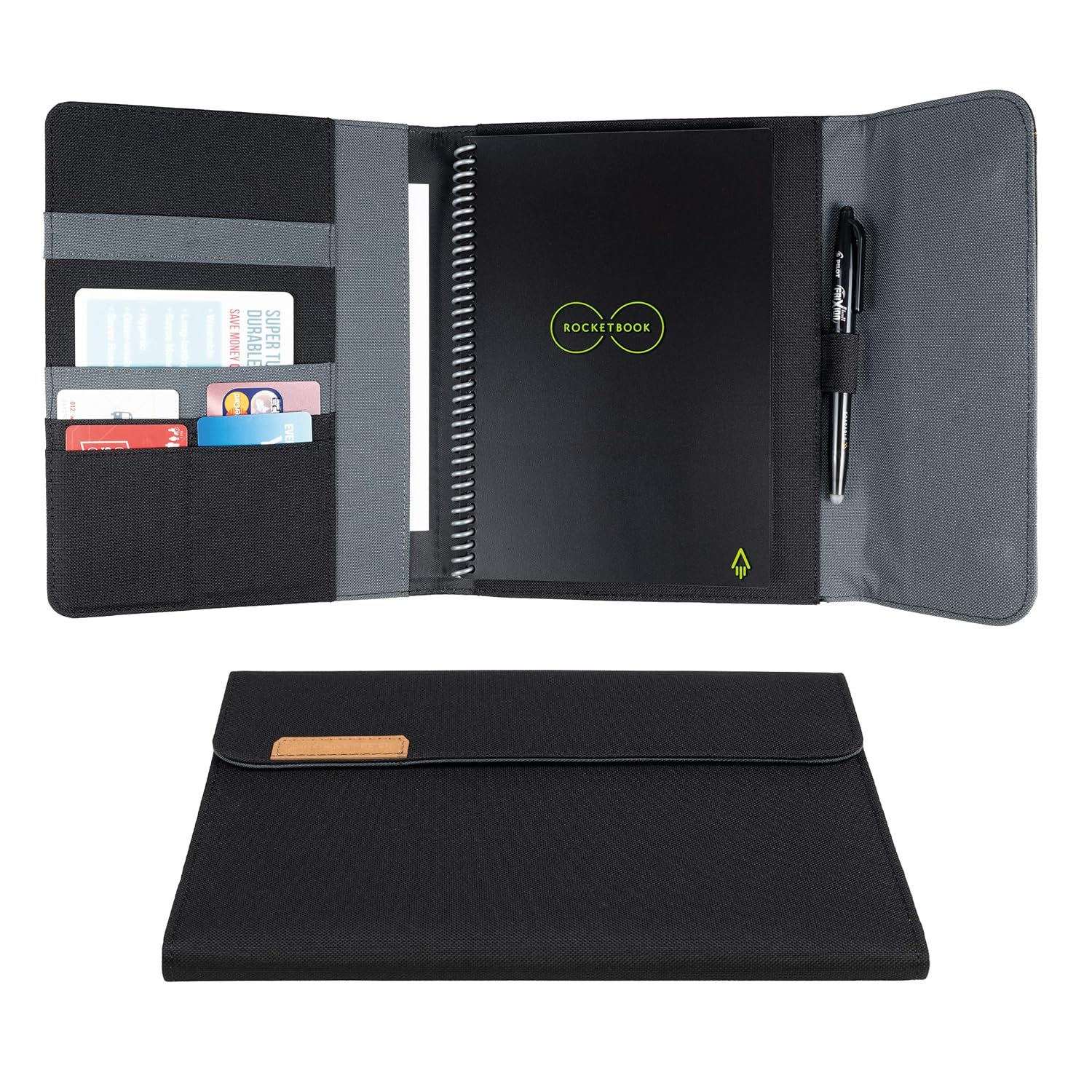 Rocketbook Capsule 2.0 Folio Cover for Core, Panda and Fusion - 100% Recyclable, with Pen Holder, Magnetic Clasp & Inner Storage - Black, Executive Size 6" X 8.8" image number 4