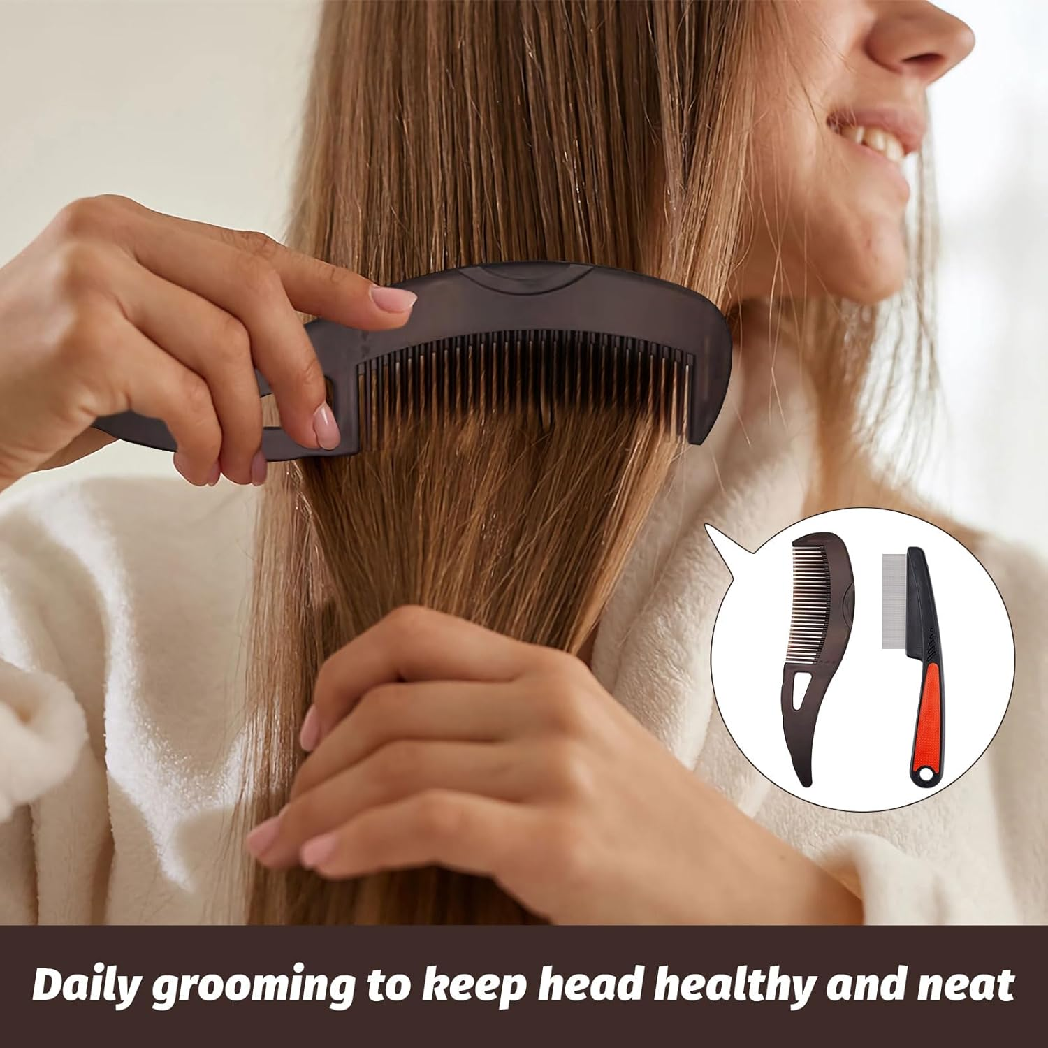 Dandruff Comb, Scalp Comb, Scalp Brush, 2Pcs Hollow Tooth Hairbrush Dandruff Comb and 2Pcs Stainless Steel Fine Tooth Dandruff Remover Comb, Scalp Sweep Detoxing Comb, Scalp Detox Comb