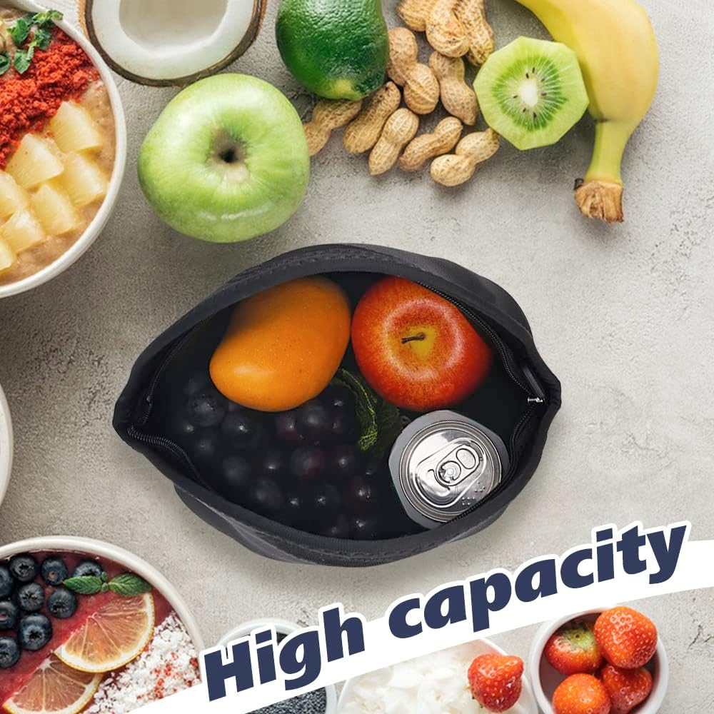 2 Pcs Black Neoprene Lunch Bag, Lunch Bags for Women, for Girl Boy Teens, Insulated Lunch Bag, Thermal, Reusable and Foldable Lunch Bag with Zipper for Adult Nurse School Work Travel Picnic (Black) image number 5