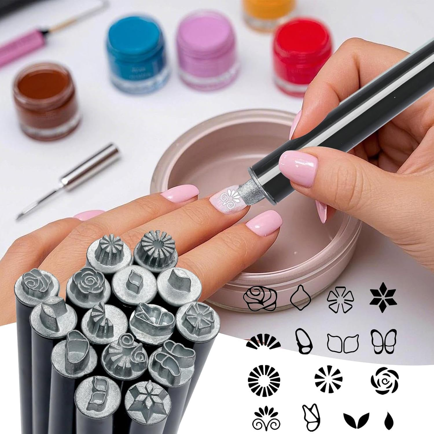Nail Design Stamp | Nail Stamper Pen | Design Tools with Different Patterns Doodles Kit for Beginners Girls Home Manicure Salon image number 6