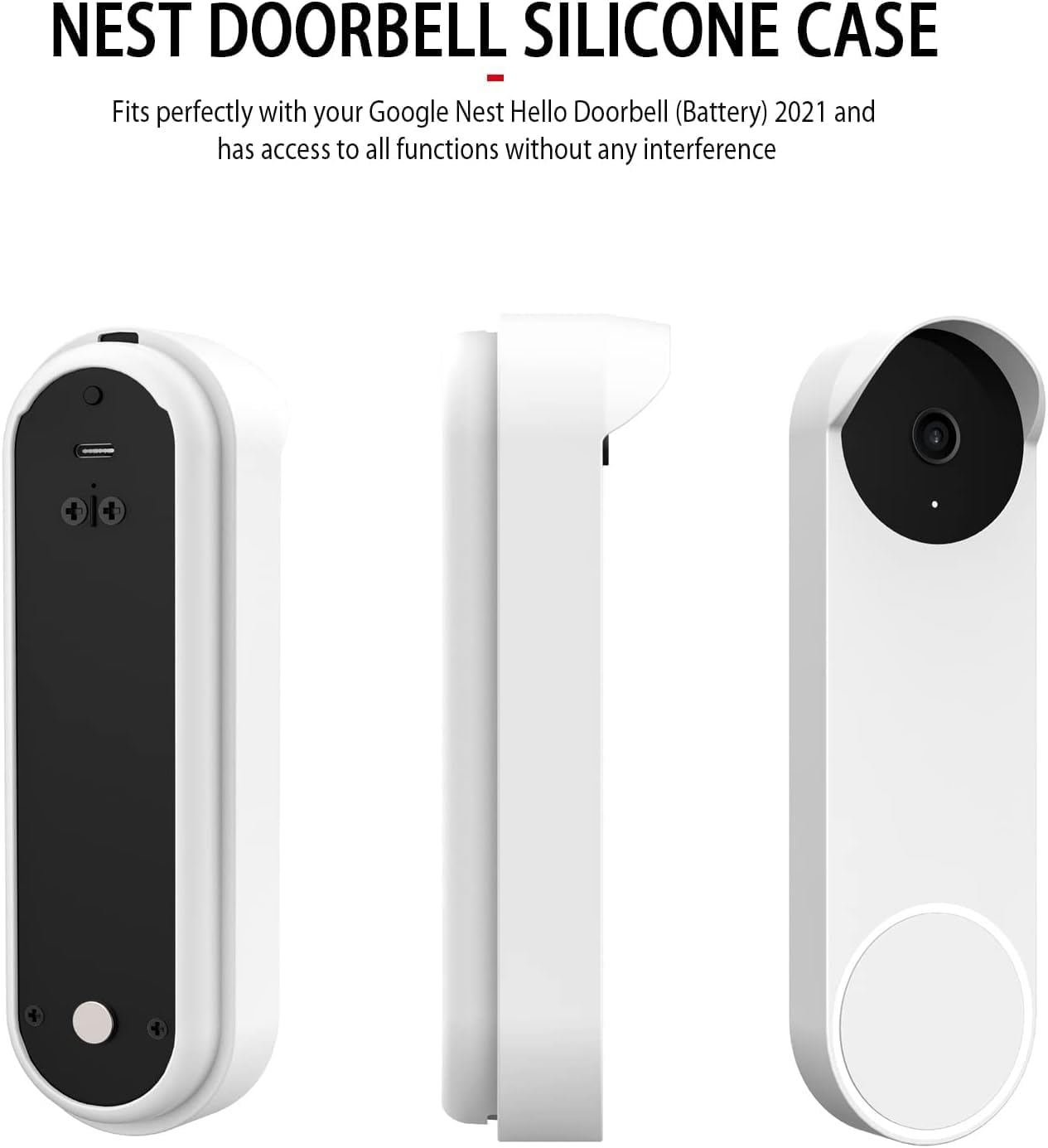 Protective Silicone Skin Case for Google Nest Hello Doorbell-Weatherproof Cover (White)