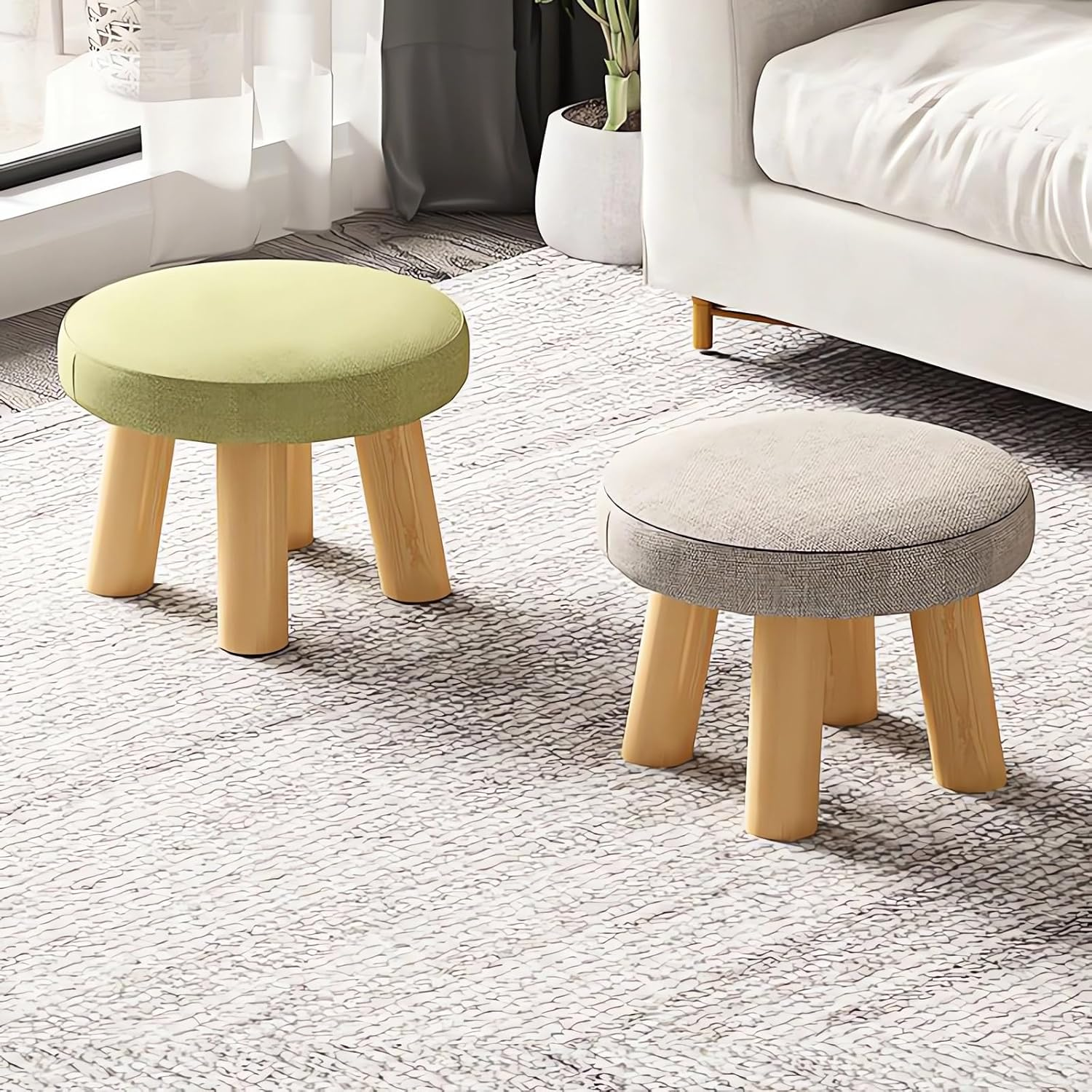 Modern Wooden Footstool with Fabric Seat, 26 X 26 X 17 Cm, 100 Kg Capacity, Grey/Blue Ottomans A266 (Grey) image number 4