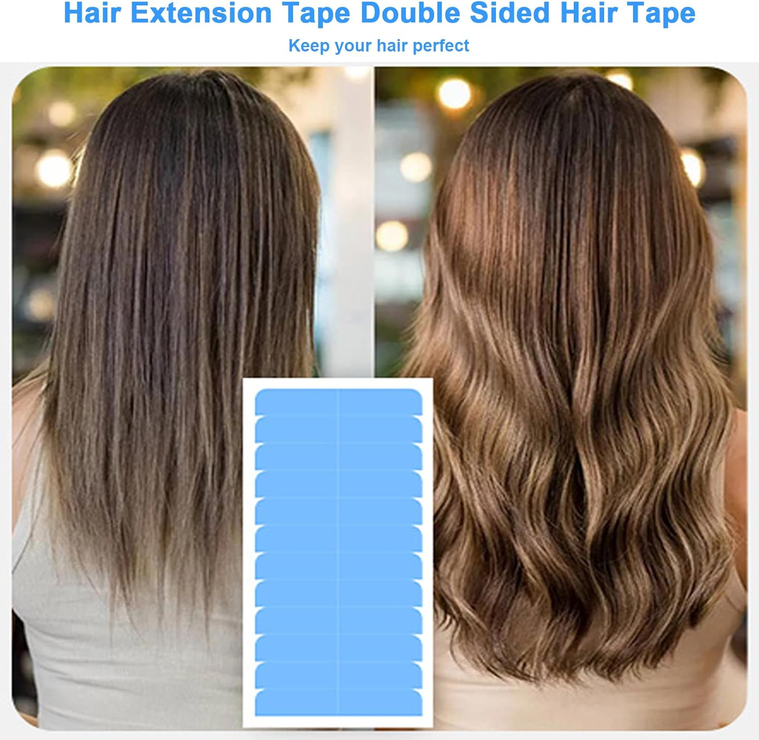 Tuoyi 10 Sheet 120Pcs Hair Extension Tape,Double Sided Hair Tape,Waterproof Double-Sided Adhesive Wig Tape for Long Short No Hairs Wigs Toupees Pieces and Extensions (4Cm X 0.8Cm) image number 6