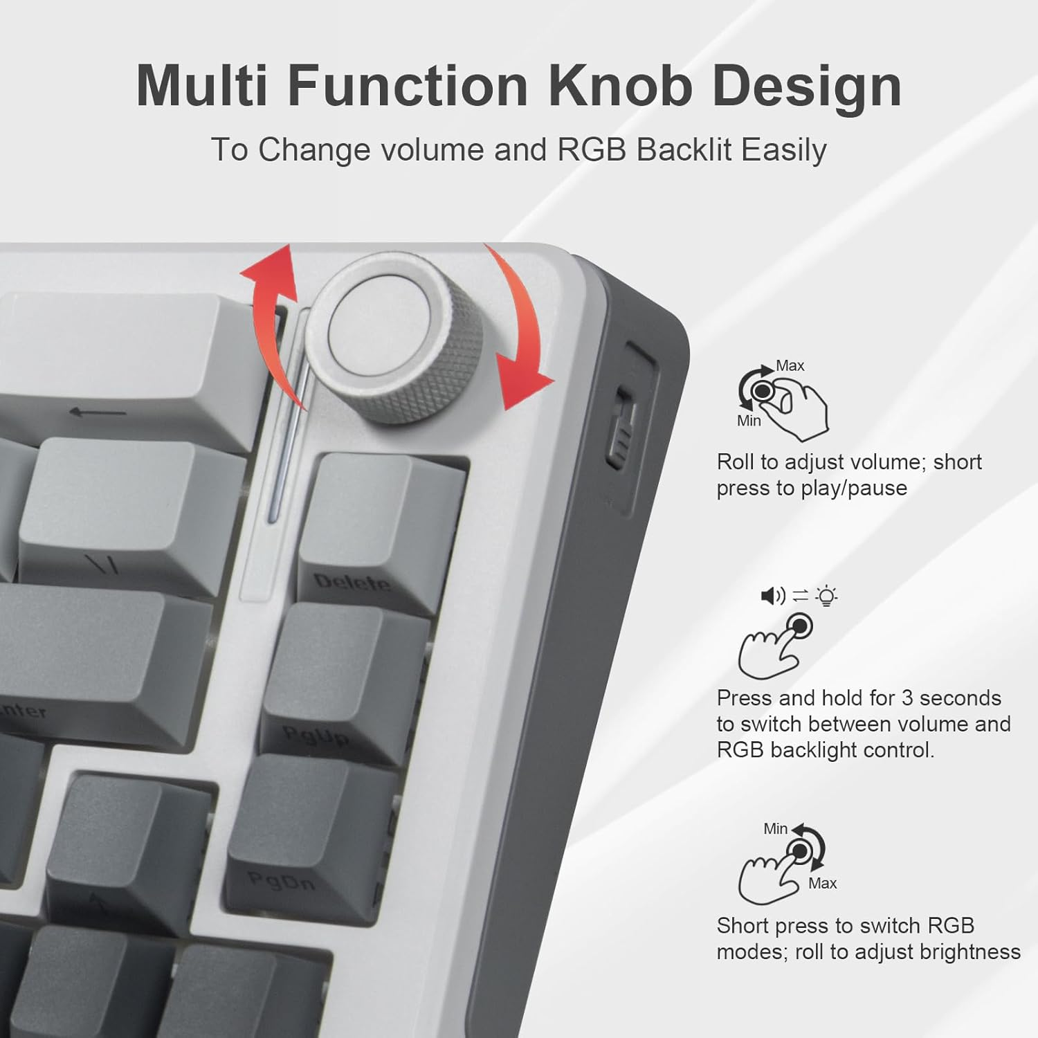 E-YOOSO Z-68 Wireless Mechanical Keyboard,65% Hot Swappable Custom Keyboard with Knob,Rgb Backlit,Pre-Lubed Reaper Switches,Side Printed PBT Keycaps,2.4Ghz/Usb-C/Bt5.0 Mechanical Gaming Keyboards image number 2