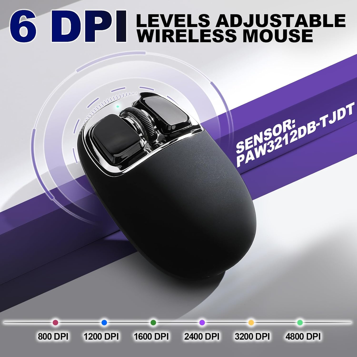 YUNZII C1 Silicone Wireless Mouse, 4800 DPI Optical Tracking, 6 Adjustment Levels, Tri-Mode 2.4G/Usb-C/Bluetooth Mouse, Customize Mice for Laptop, Computer, Ipad, Macbook (Black Silver) image number 3