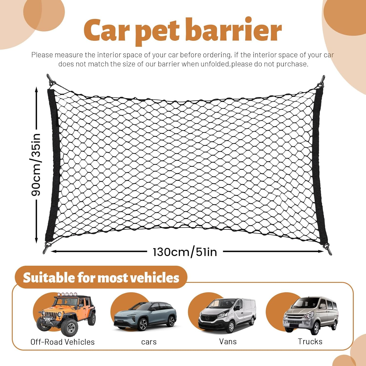 Dog Car Barrier, Dog Barrier for Car Dog Car Divider Back Seat Barrier, Dog Barrier for Suv Car Pet Barrier, 51&rsquo;&rsquo;*35&rsquo;&rsquo; Car Divider for Dogs Car Net for Dogs (51&rsquo;&rsquo;*35&rsquo;&rsquo;)
