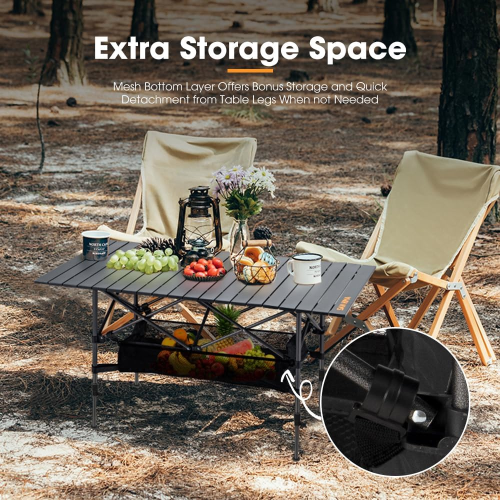 SAN HIMA Collapsible Foldable Camping Table Adjustable Height with Storage Bag, Generous Tabletop 120X65Cm, Portable Lightweight Aluminum Camp Table Quick Setup Capacity 50KG, for Outdoor Picnic