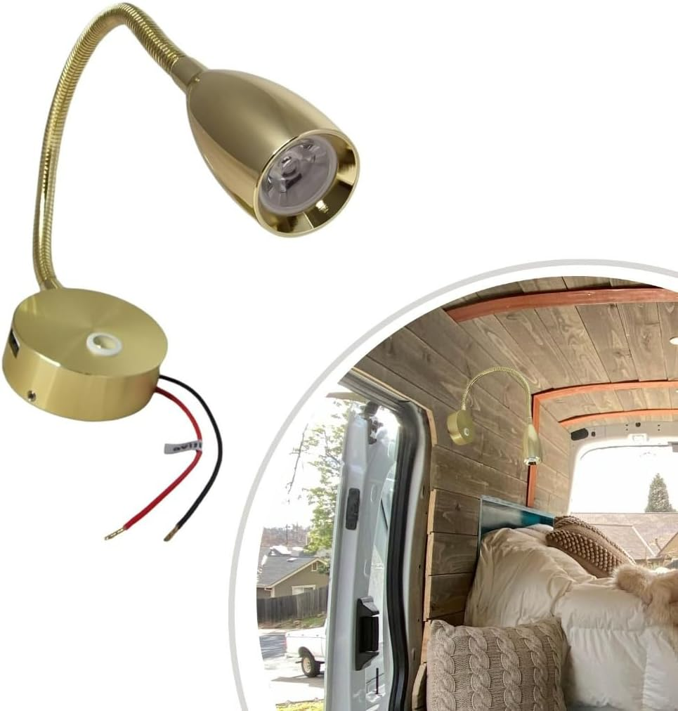 MARVIX LED Flexible Gooseneck Reading Light 12V 24V Spotlight Touch Switch Dimmable USB Charging Port Map Lamp for Motorhome Campervan Boat