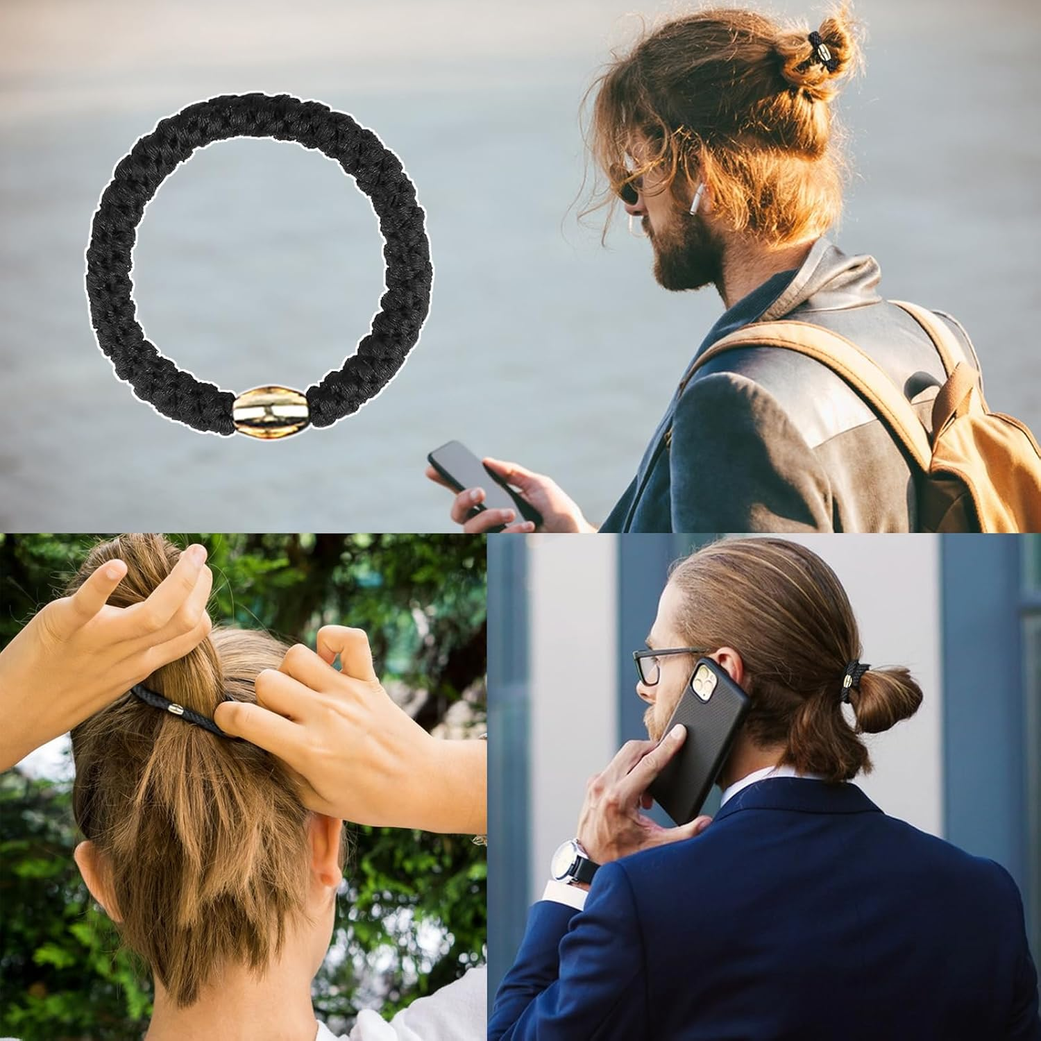 Set of 10 Men'S Hair Bands, Black - Tear-Resistant Nylon Scrunchies with 4-Way Stretch for Non-Slip Hold - Ideal for Sports, Everyday Life and as a Stylish Bracelet image number 4