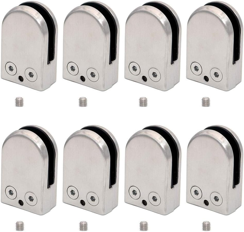 NUZAMAS Set of 8 Glass Clamps Suitable for 10-12Mm Glass Panel, Stainless Steel 304 Made Satin Finish, Adjustable Glass Bracket Flat Back for Balustrade Staircase, Pool Fence image number 2