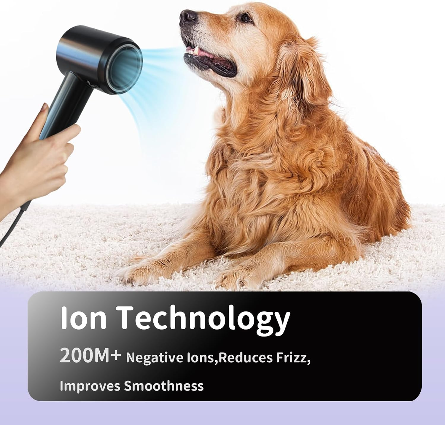 Hair Dryer,Nazha Professional High-Speed Ionic Hair Dryer with 110,000 RPM Brushless Motor 1600W Powerful Fast Drying Low Noise Blow Dryer with 1 Magnetic Attachments,Compact & Quiet for Travel, Blow Hairdryer for Women or Men-Au Plug(Black) - Black image number 6