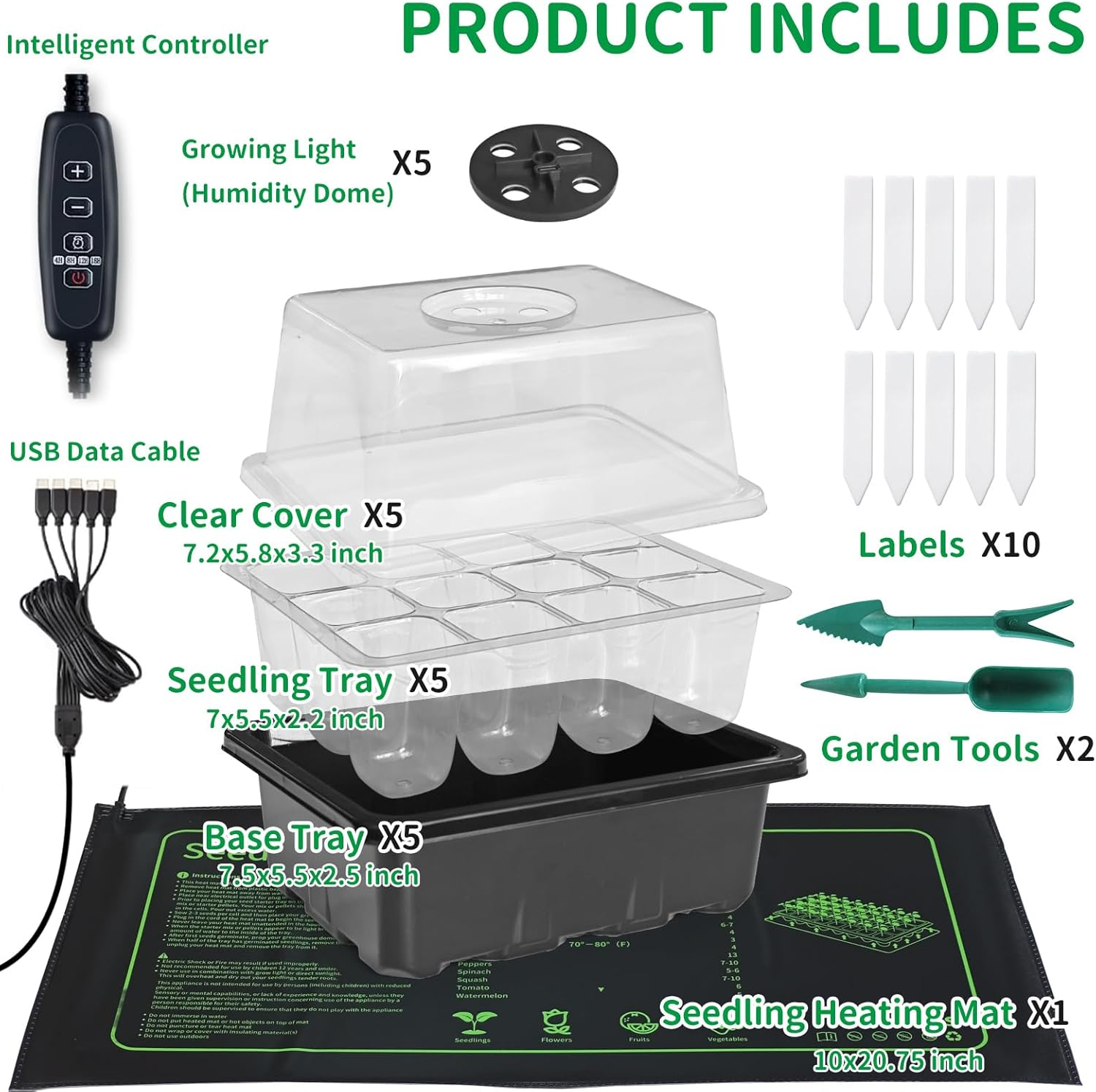 AUPETEK 5 Pack Seed Starter Tray with Heat Mat and Grow Light Humidity Domes, 60 Cell Trays Germination Station Cloning Kit Australian Plug image number 6
