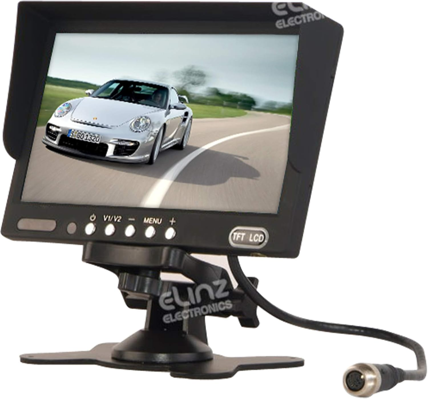 Elinz 7" TFT LCD Monitor HD 12V 24V with 2 AV Inputs 4PIN Advanced 800X480 Sunshade Design Remote Control Built in Speaker Truck Caravan Cars image number 2