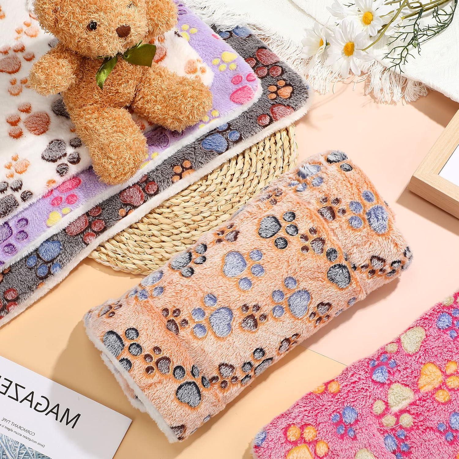 5 Pcs Guinea Pig Bed Mat Cute Cats Paw Print Blanket Bed for Small Animal Winter Soft Plush Bunny Dog Cat Bed Thickened Washable Reversible Fleece Crate Bed Mat Hamster Bedding (21 X 14 Inch) image number 4