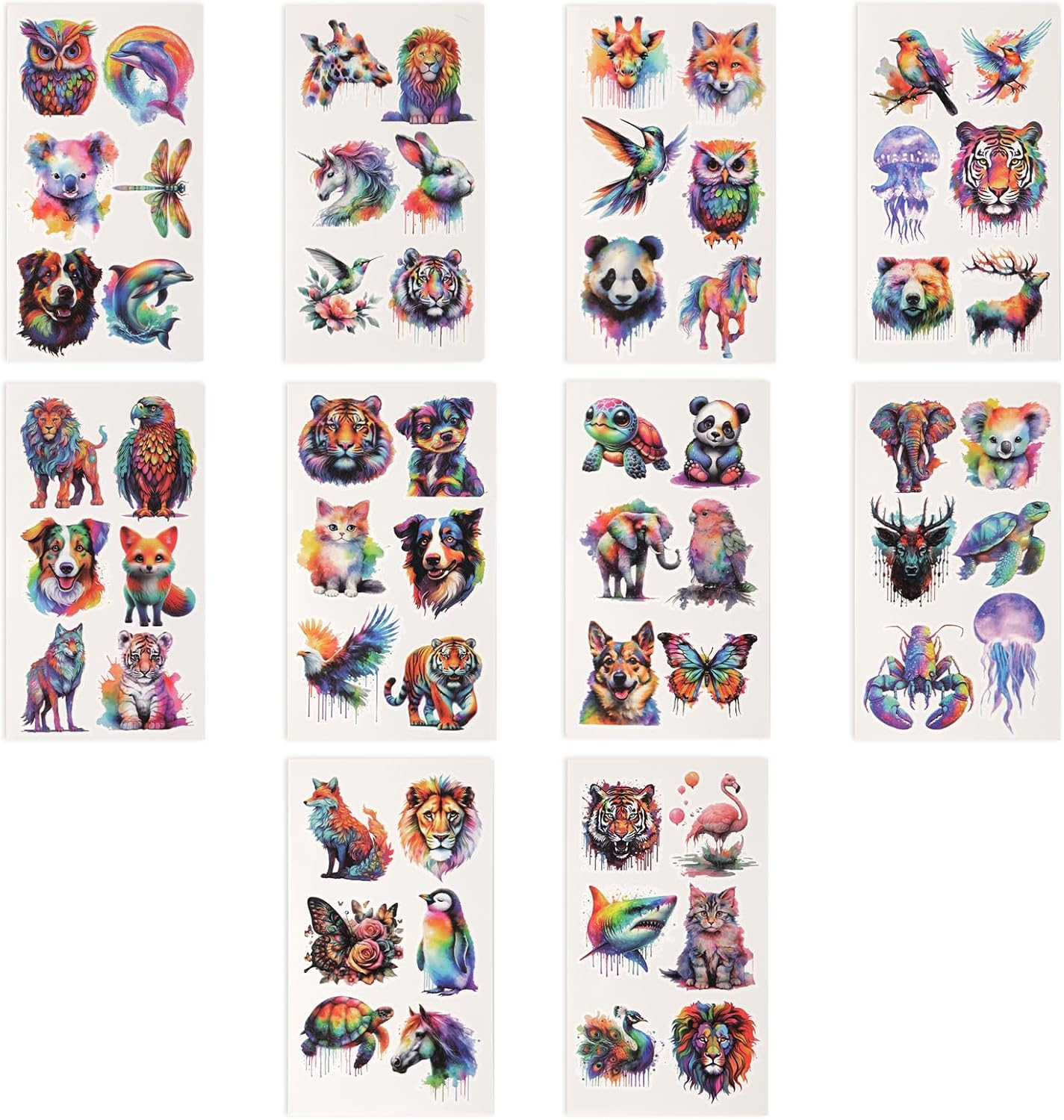 10 Sheets Kids Tattoos Temporary, Watercolor Animal Temporary Tattoos Cute Fake Stickers for Body Arm Shoulder for Birthday Party Supplies (Style 2) image number 4