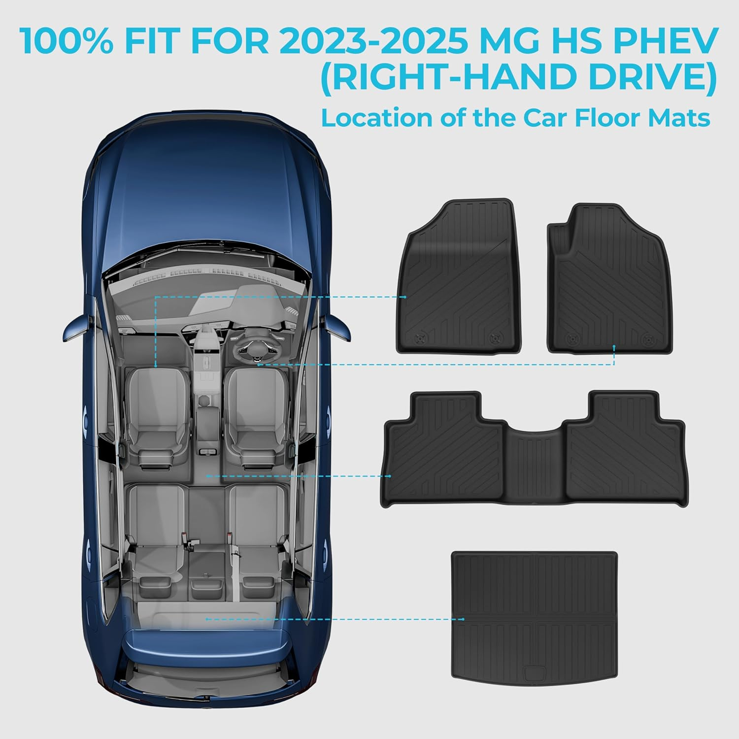 EVPEIWE Car Floor Mat Suitable for 2023-2025 MG HS PHEV, 4PCS RHD Waterproof Boot Liner Carpet Floor Mats Front and Rear 3D TPE Anti-Slip Pads, All Weather Protection Car Mats image number 2