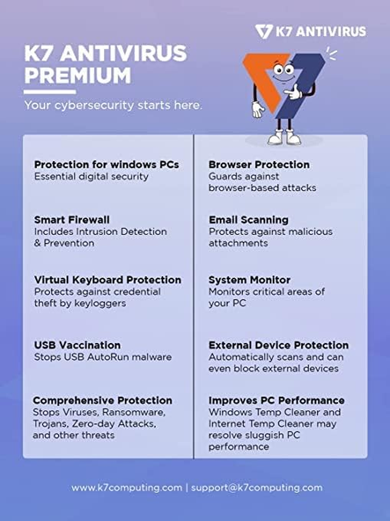 K7 Antivirus Premium Antivirus Software 2024 for Laptop/Pc|1 User,1 Year| Antivirus, Internet Protection,Threat Protection -No CD image number 4