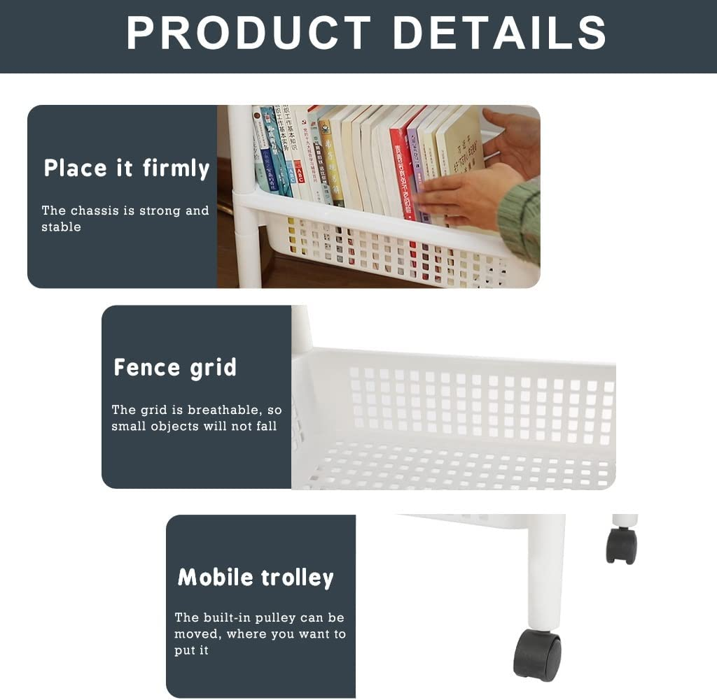 Okam Kitchen Basket Trolley with Wheels, 4 Tier Home Organiser Cart, Multi-Purpose Space Saver Plastic Utility Rack for Kitchen and Pantry Storage image number 4