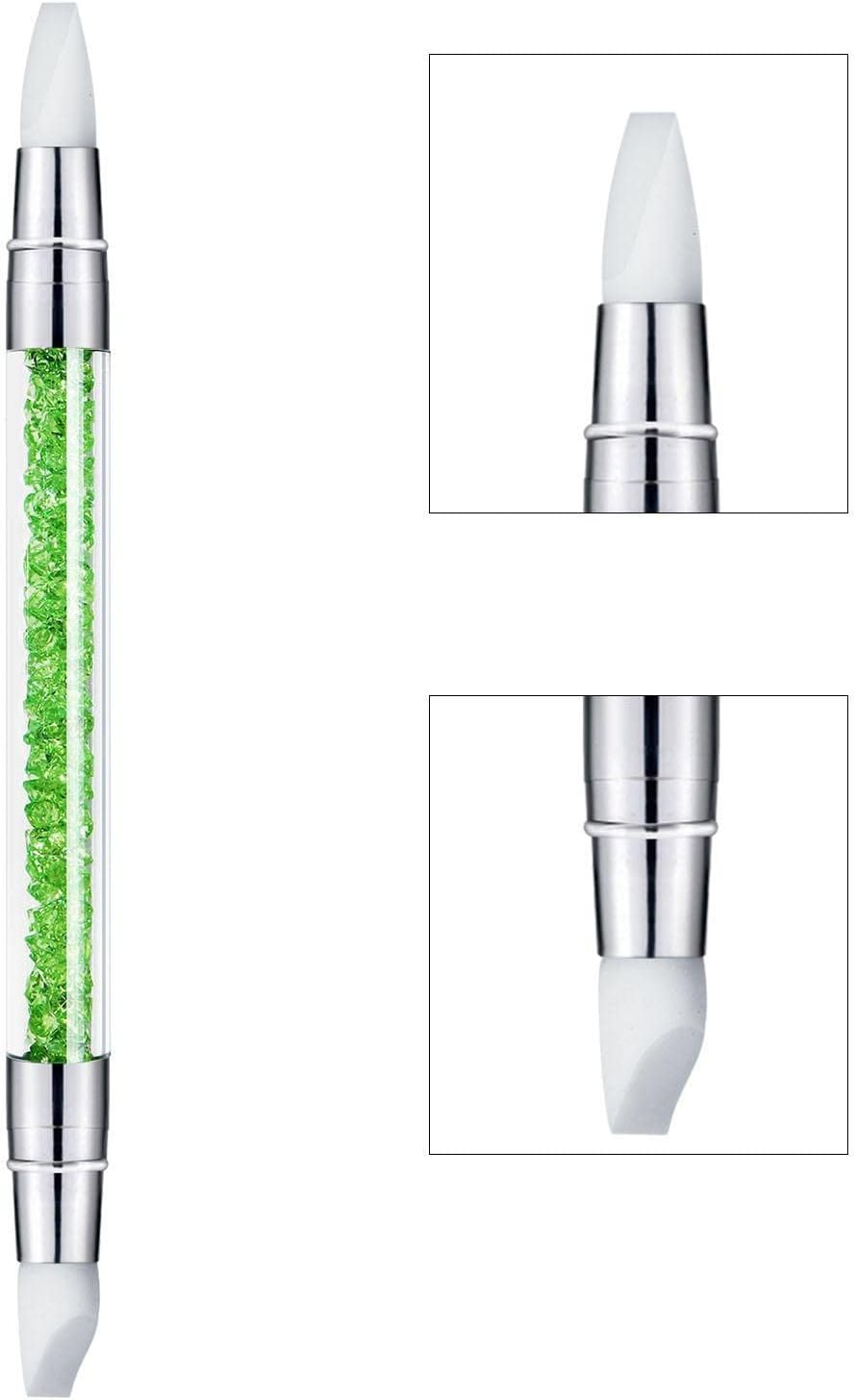 Silicone Nail Brush,Chrome Powder Applicator | Dual Head Carving Drawing Dotting Tool, Acrylic Rhinestone Handle, Art Tools for Carving, Shaping Fengr-Au - 1 image number 4