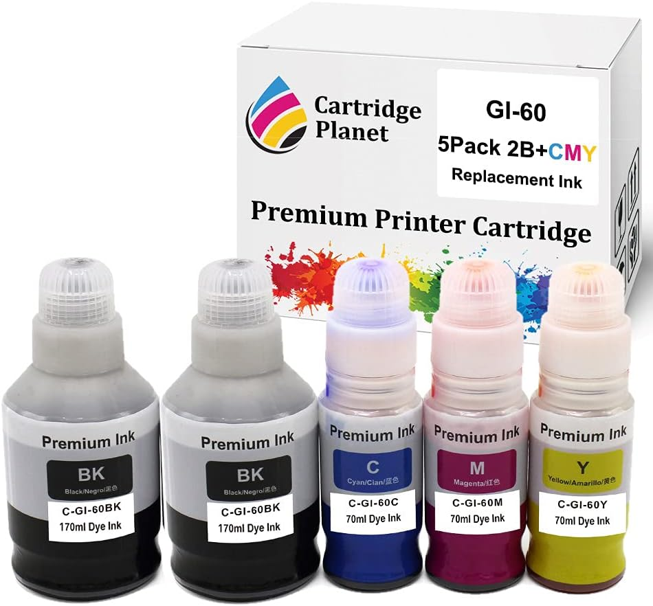 Cartridge Planet 5 Pack (2BK,1C,1M,1Y) Compatible Ink for Canon GI-60 GI60 for Canon G6060 G6065 G7060 G7065