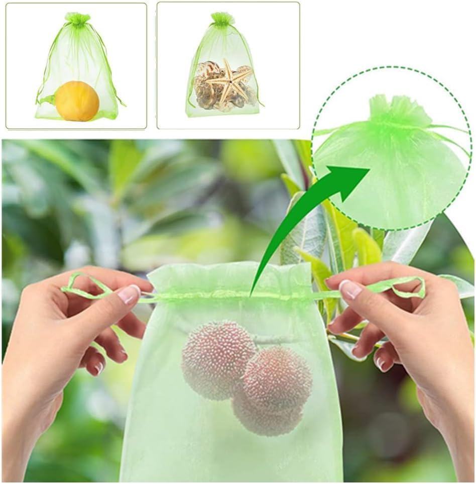 50 Pcs Fruit Protection Bags,Ladiz 5.9 * 7.8Inch Reusable Mesh Drawstring Protectors Bag,Netting Bags for Fruit Trees Plants Vegetables to Protect from Pest Birds and Insects (Green)