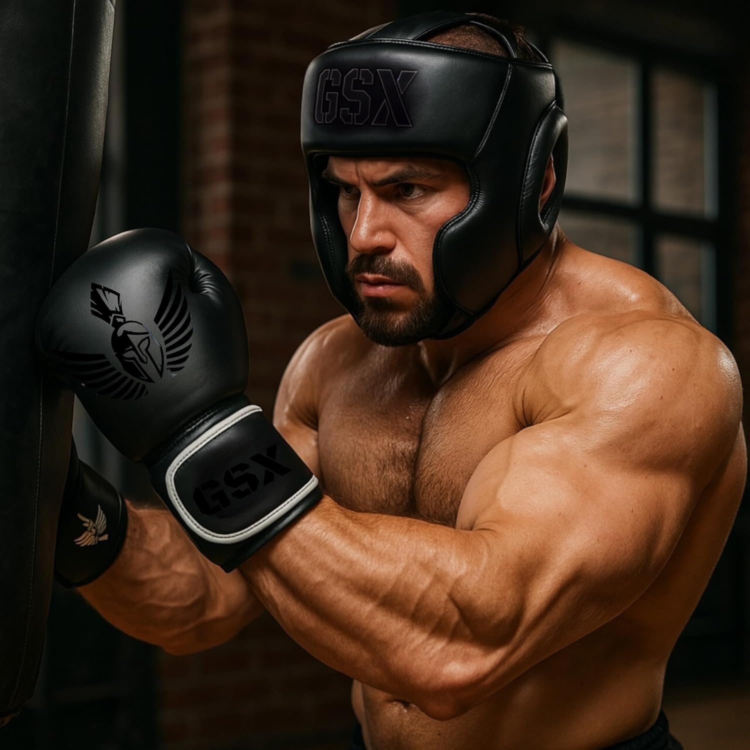 GXS Matt Black Boxing Gloves for Men & Women &ndash; Premium PU Leather Kickboxing, Muay Thai Gloves, Training & Competition, Perfect Fit and Feel, Reduces Impact Fatigue, Matt Black Boxing Gloves image number 1