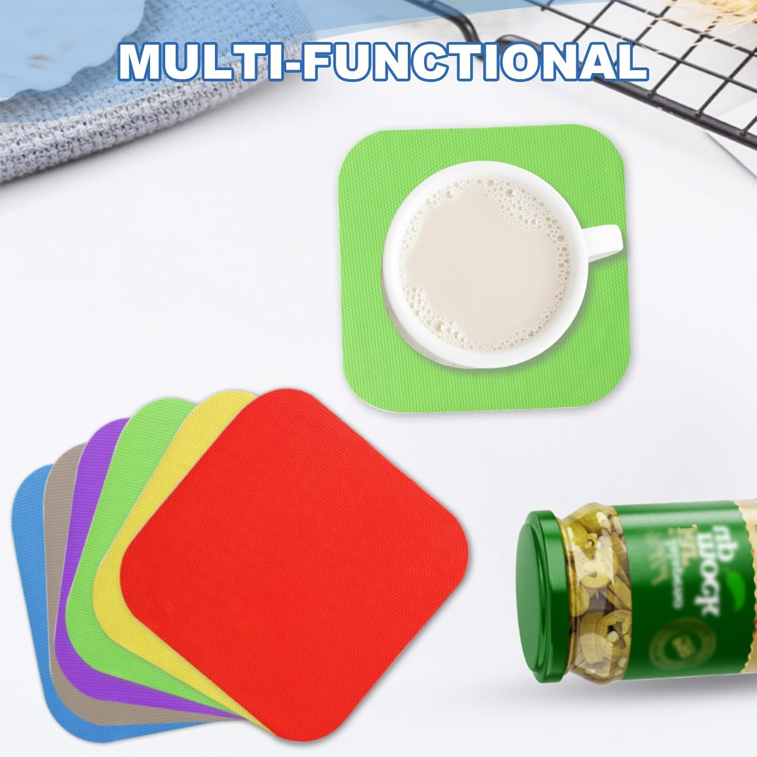 6 Pcs Silicone Jar Opener Pad Color Set, Square Gripper Cushions for Opening Jars with Ease, Ideal for Weak Hands, Seniors, Elderly & Kids, Premium Grip & Durable Rubber-Free Design image number 6