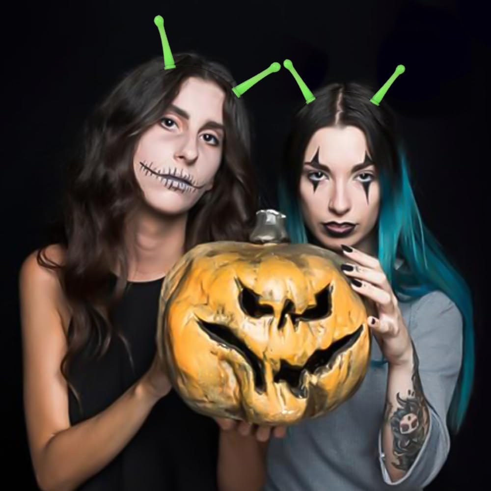NGUP Alien Costume Accessories Green Glow in Dark Alien Antenna Costume for Adult Kids Cosplay Women Halloween Face Luminous Cute Headband for Makeup Space Themed Party Favors image number 4