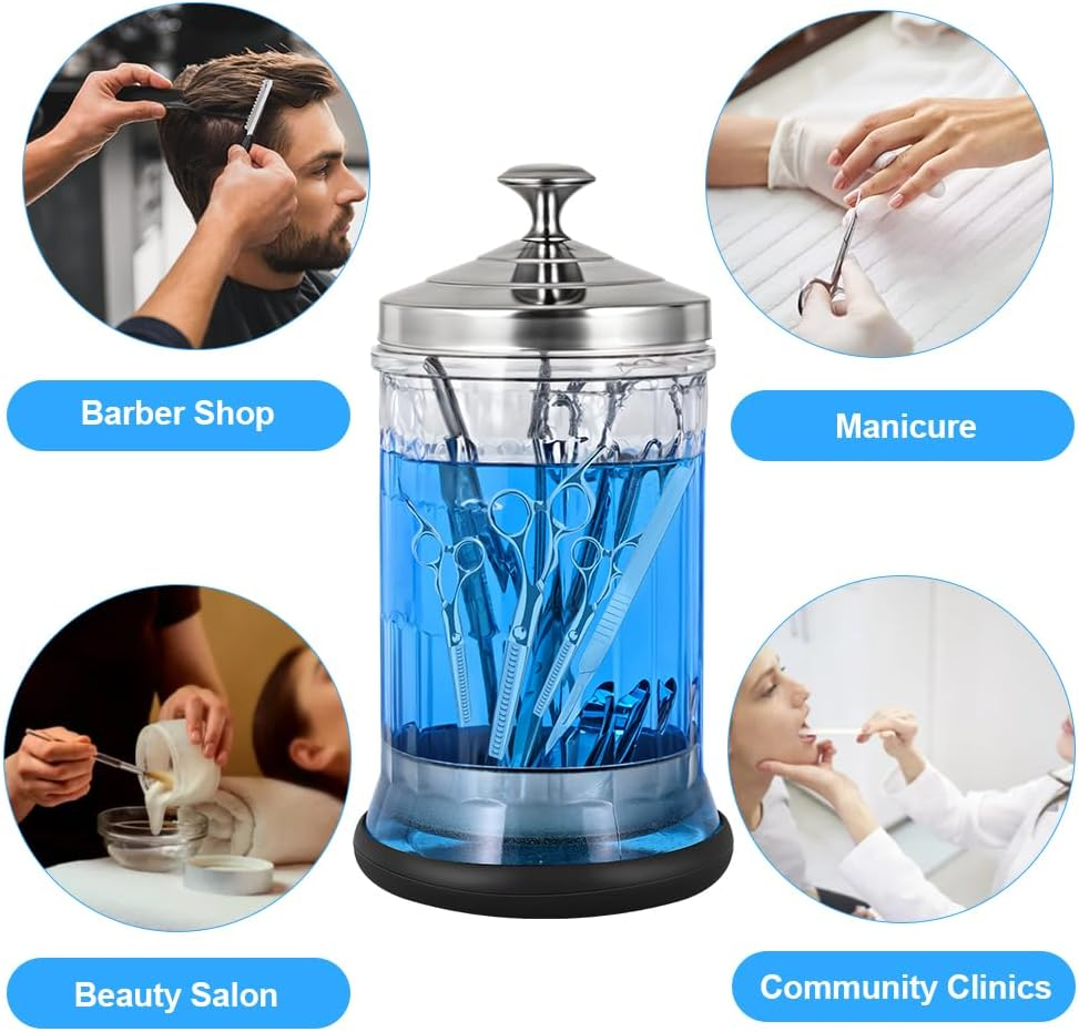 Joliday Barber Disinfectant Jar Manicure Disinfecting Jar with Removable Basket Glass Jar Container for Manicure & Spa Implements (33 OZ)