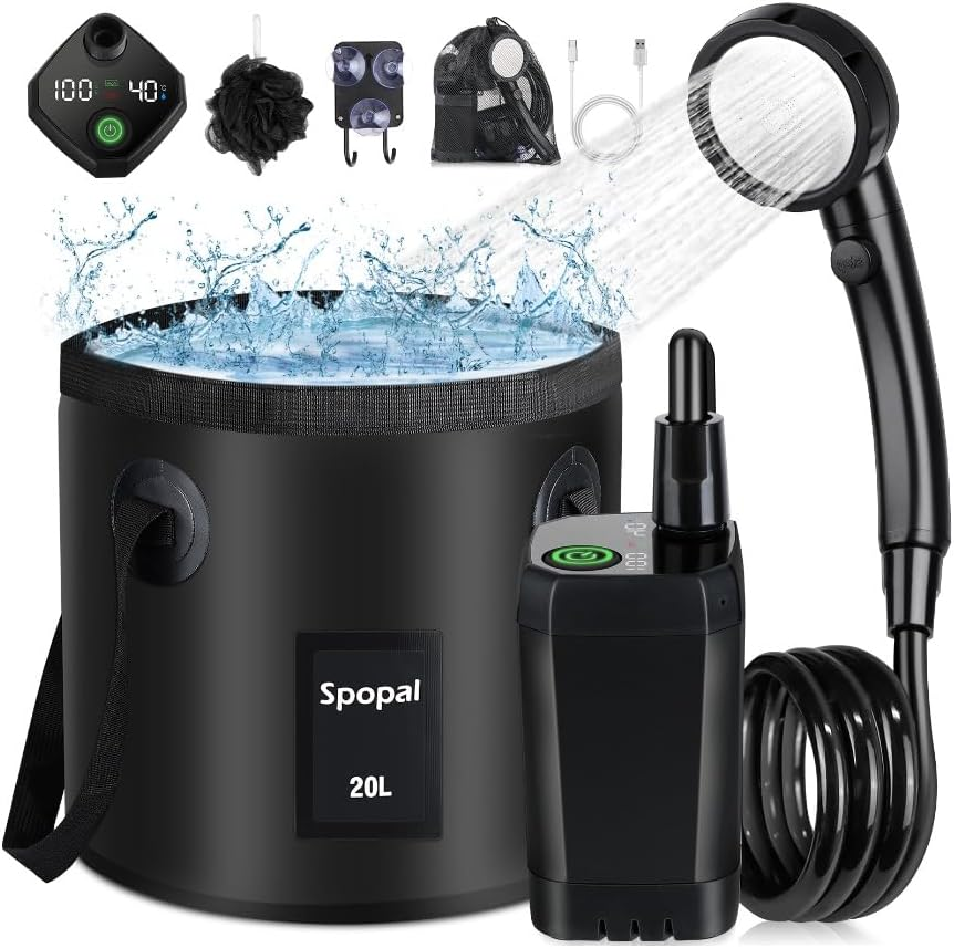 Spopal Portable Shower for Camping, [Long-Lasting] 6000Mah Rechargeable Camping Shower with Intelligent LED Display image number 6