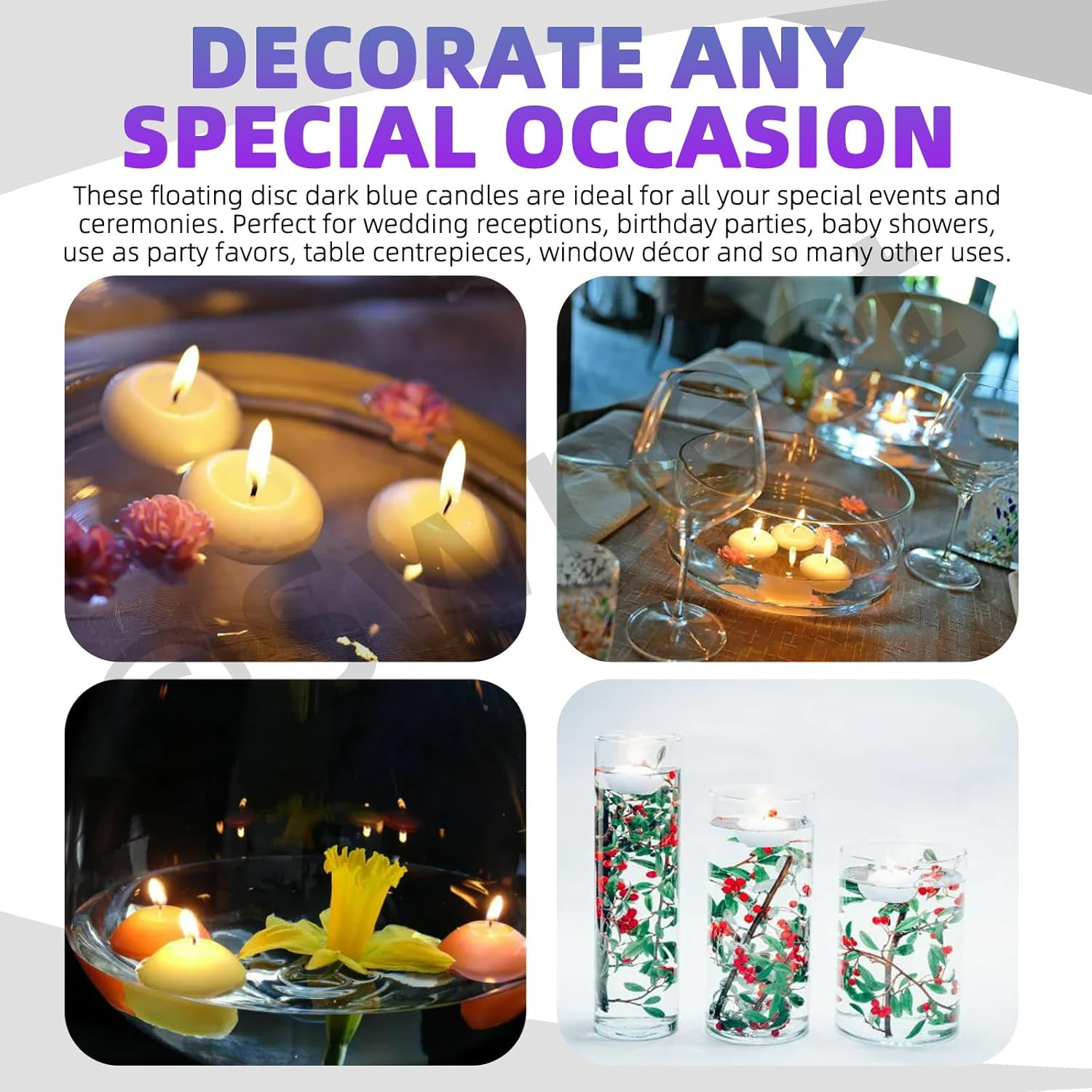 Swpeet 18Pcs 1.5 Inch Ivory/Yellow/Blue Unscented Floating Candles Set, Floating Discs Candles Driples Hand-Rolled Paraffin Wax Cotton Wicks for Centerpieces, Weddings, Parties and Christmas Home image number 2