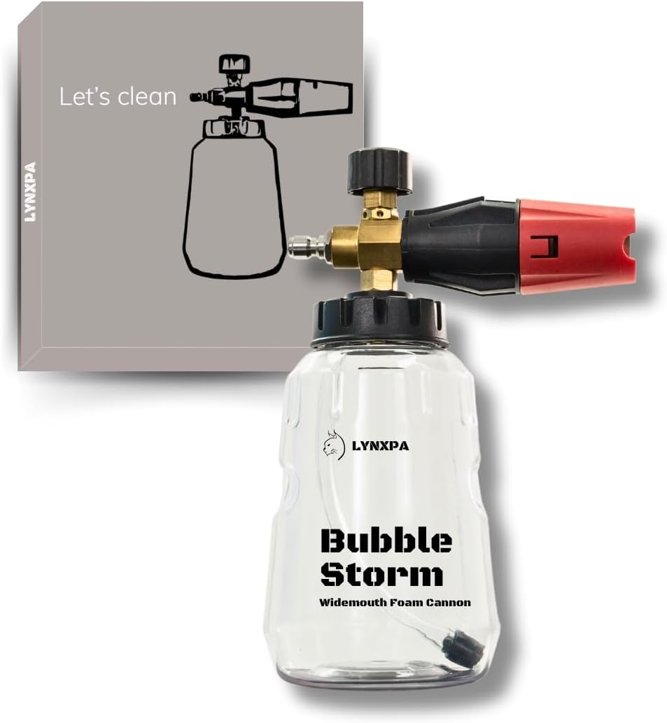 Bubble Storm Premium Foam Cannon for Pressure Washer, Wide Mouth, Adjustable Thick Foam Lance with 1/4 Inch Quick Connector for Car, Boat, and Home Wash, 4000 PSI, 34 Oz, 1.1Mm Orifice image number 1