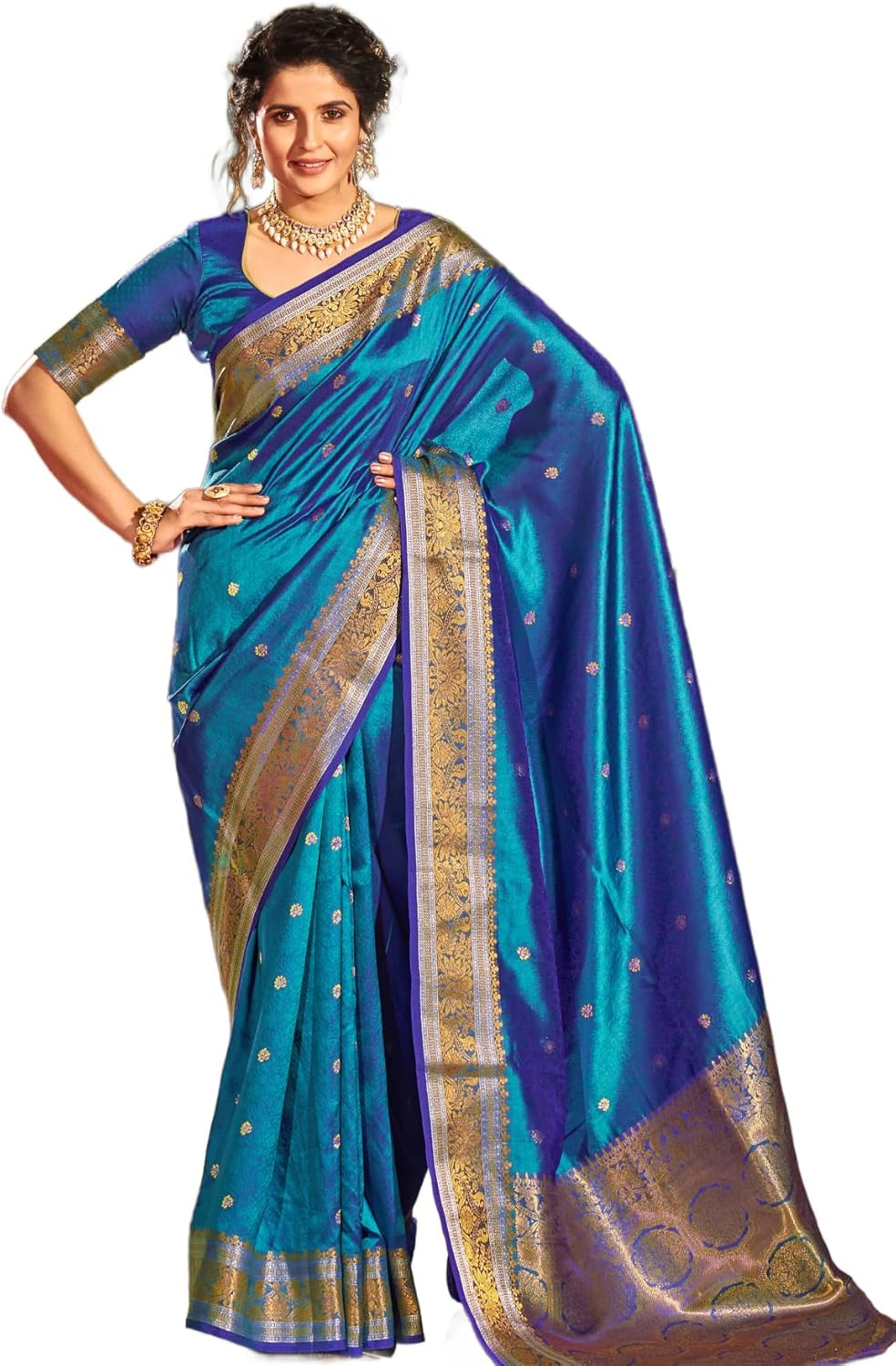SWORNOF Womens Kanjivaram Soft Silk Saree Patola Saree with Blouse Piece