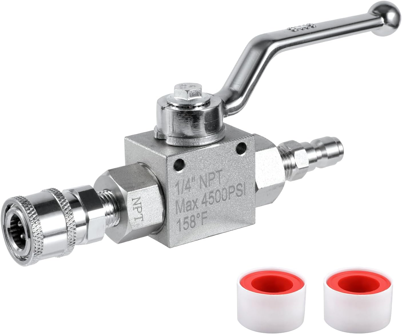 NQEUEPN High Pressure Washer Ball Valve Kit, Premium Stainless Steel 1/4 Ball Valve Kit Easy to Open and Close Designed Specifically for Pressure Washing Hoses image number 6
