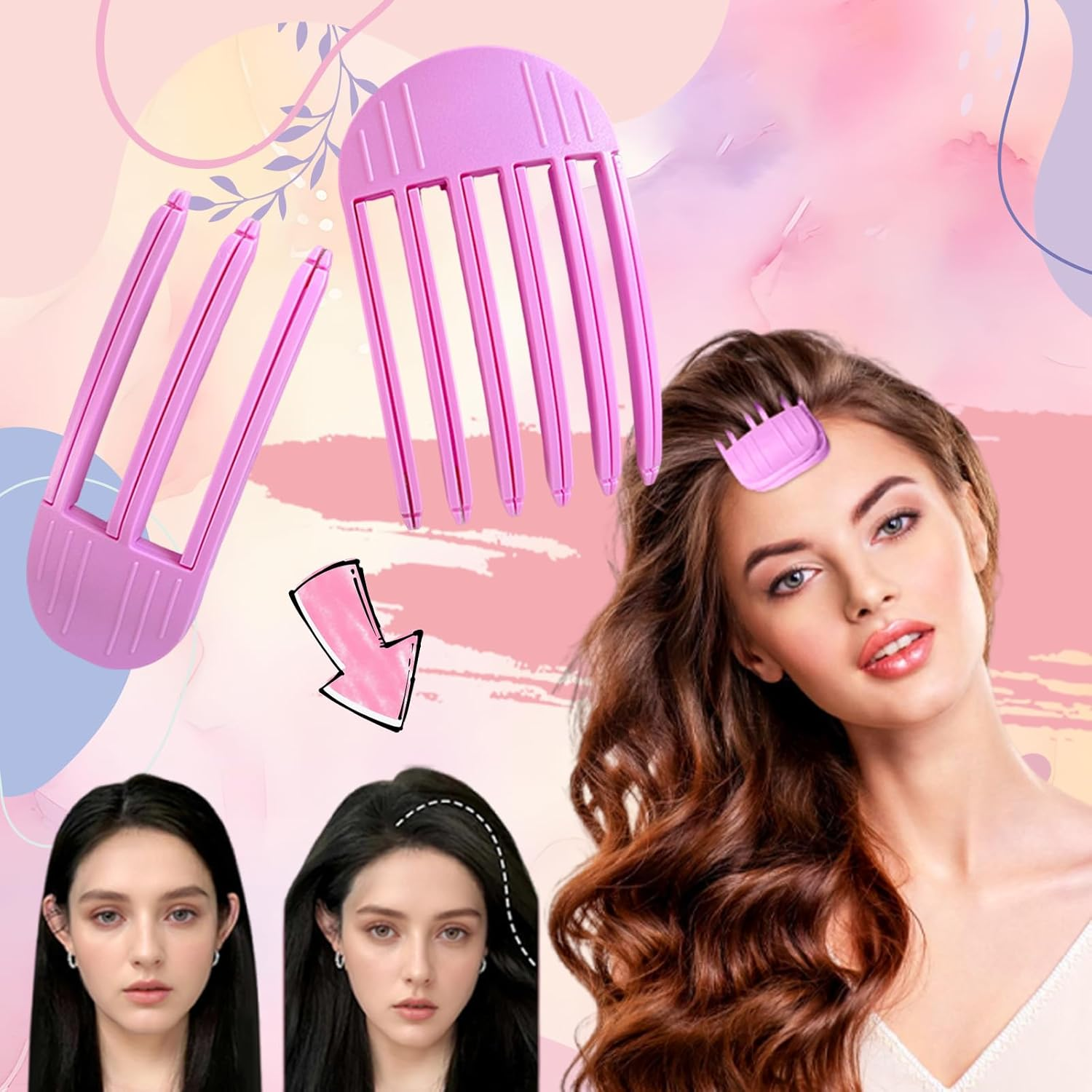Whaleo Volume Clips Hair Pack of 4 for Fluffy Bangs, Volume Hair Clip, Hair Roots, Lifting Clips for Fluffy Bangs and High Crown Hairstyle, Volume Comb for Men and Women image number 4