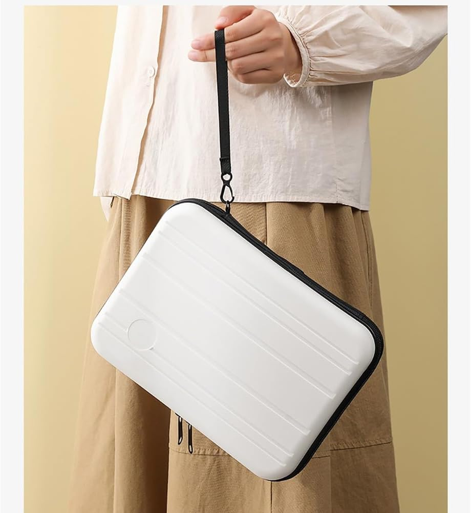 Jikfete Hard Shell Portable Cosmetic Toiletry Bag, Large Capacity Light Waterproof Beauty Makeup Travel Protective Storage Case Box, Large White, Fashion image number 5