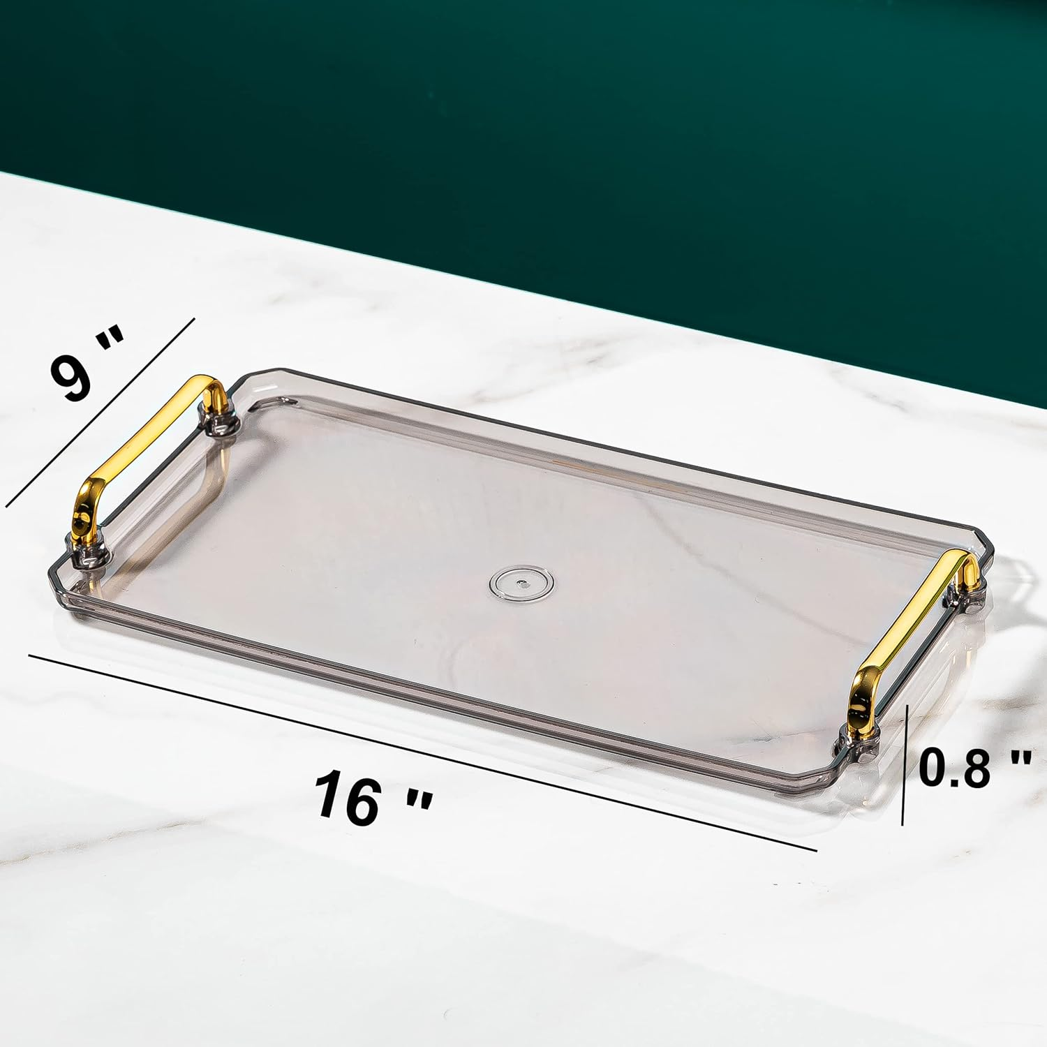 Acrylic Serving Tray with Handles Ottoman Countertop Decorative Tray Serving Tray Spill-Proof Tray for Coffee Table Living Room Bedroom 16 X 9 X 0.8 Inches - (Transparent Color) - Amber image number 2