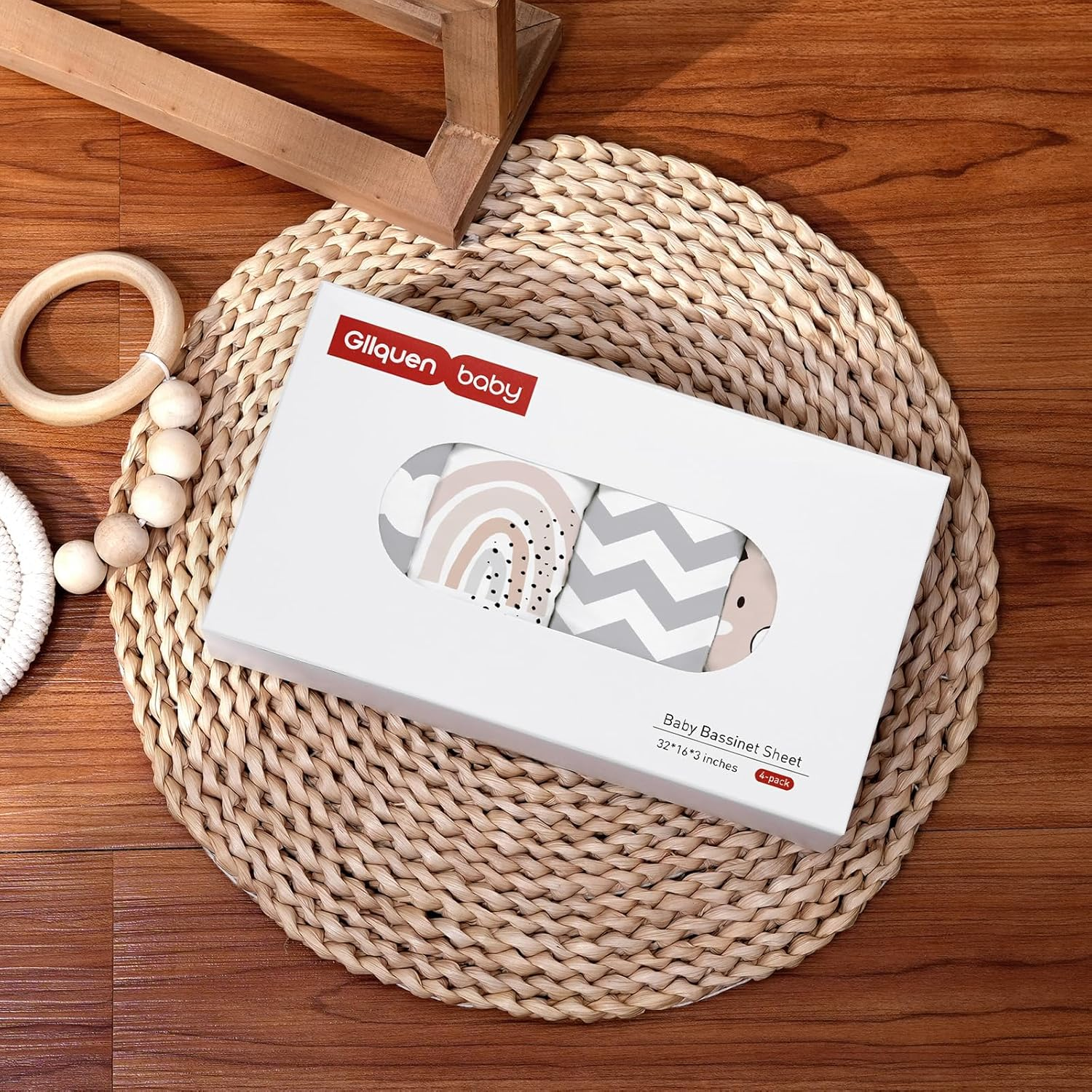 Gllquen Baby Bassinet Sheets 4 Pack, Breathable Cozy Fitted Mattress Sheet, Elastic Travel Crib Fashionable Floral Pattern, Standard Cradle Safe Sheets for Baby Boy Girls 32"X16"(Rainbow) - Deer  Rose image number 7