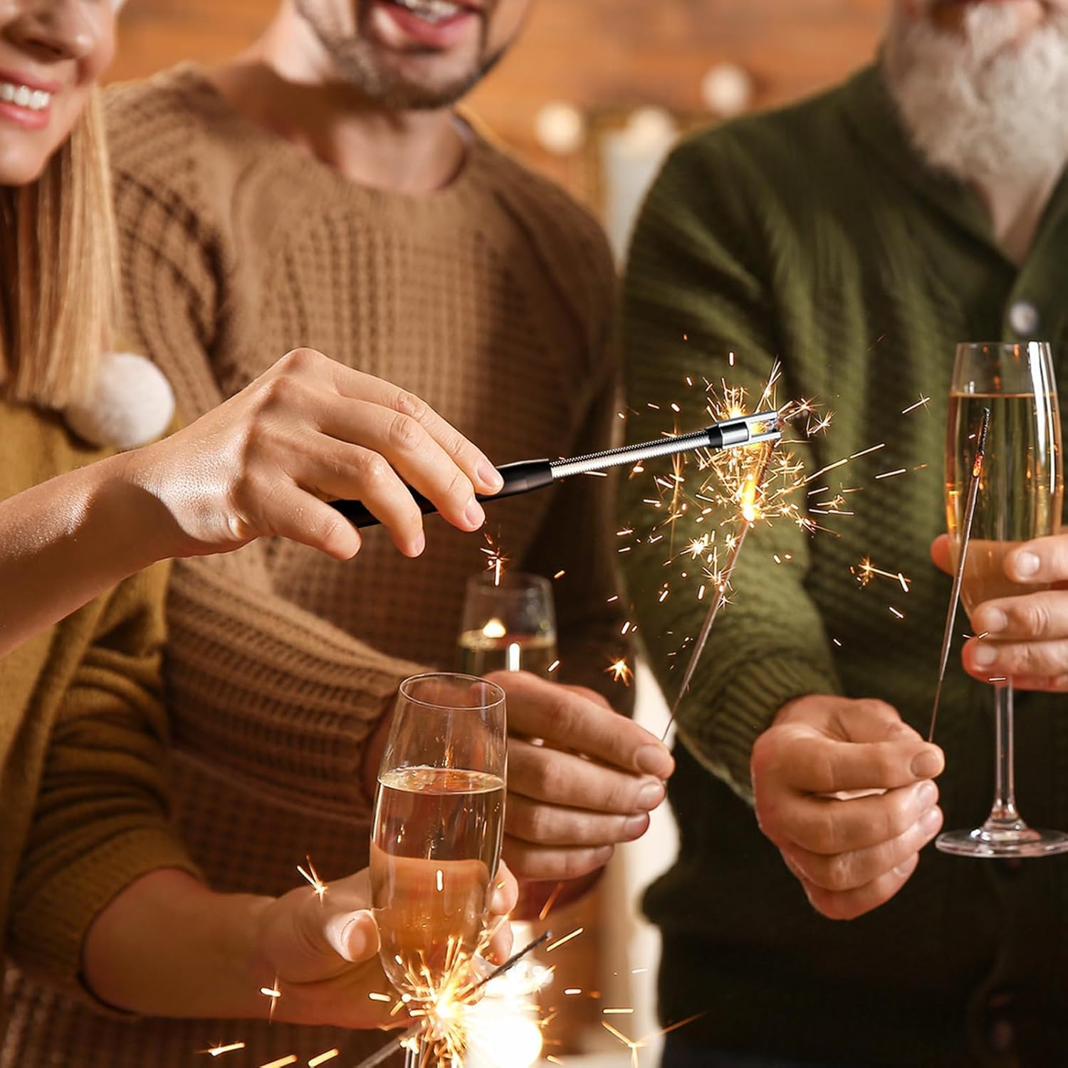 Electric Candle Lighter USB Rechargeable Long Neck Lighter Flex Flame Arc Windproof Plasma Suprus Flame for Grill Fireplace Long Matches Pack Bic Lighter for Candles Cool Lighters Clipper Black image number 5