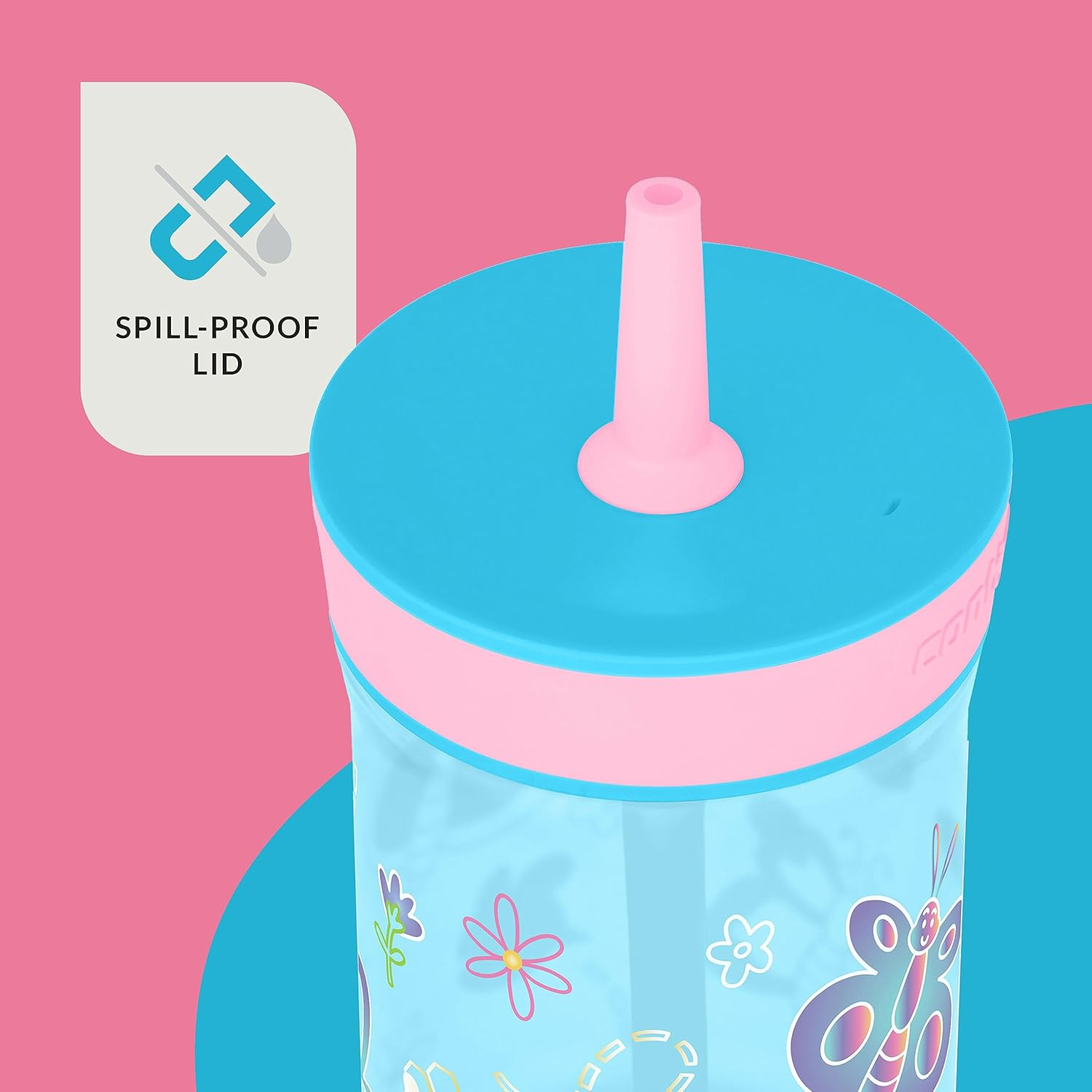 Contigo Leighton Kids Plastic Water Bottle, Spill-Proof Tumbler with Straw for Kids, Dishwasher Safe, 14Oz 2-Pack, Blue Raspberry/Butterflies & Azalea/Llamas image number 4