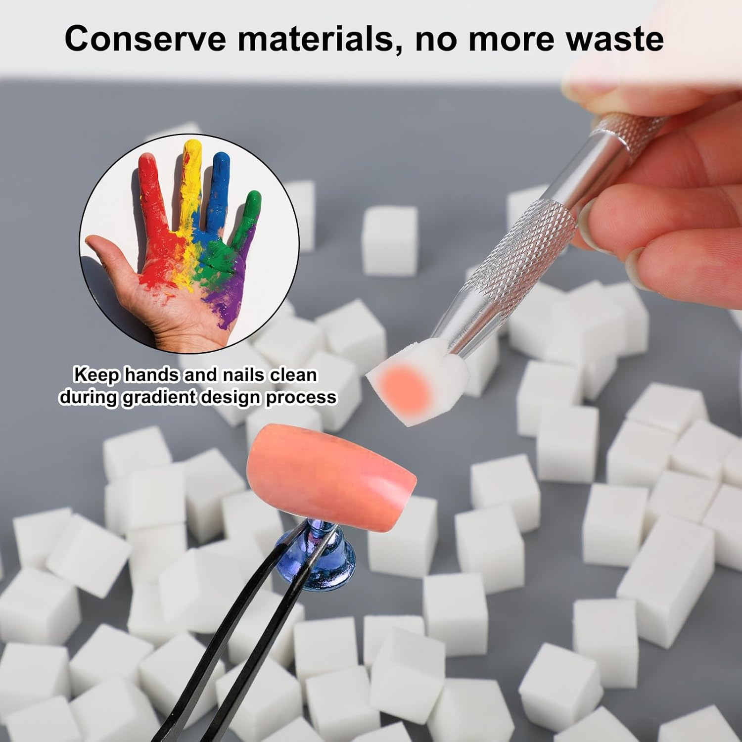 150Pcs Soft Nail Sponges for Ombre, with 1 Grabbing Pen & 1 Mixing Spoon Manicure Nail Art Tools and Accessories Supplies for Home DIY & Salon Use image number 1