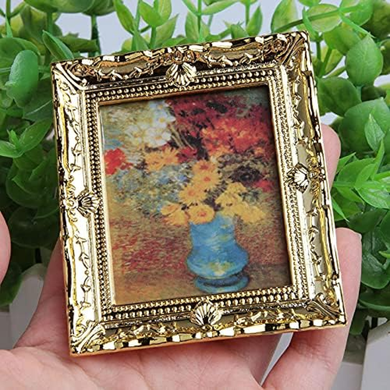 Acxico 3Pcs 1:12 Mini Miniature Gold Frame Art Wall Picture Oil Painting Home Decor image number 4