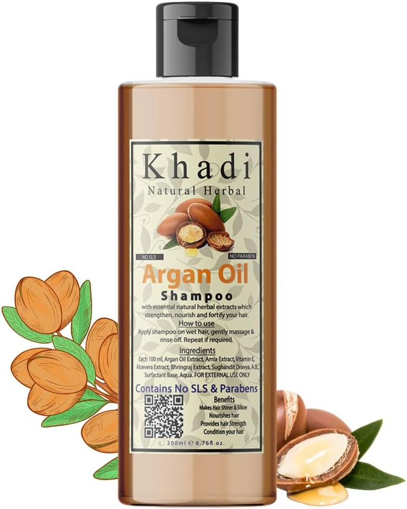 Khadi Natural Herbal Moroccan Argan Hair Shampoo with Organic Argan Oil (No SLS & Paraben), 200Ml (Argan Oil Shampoo)