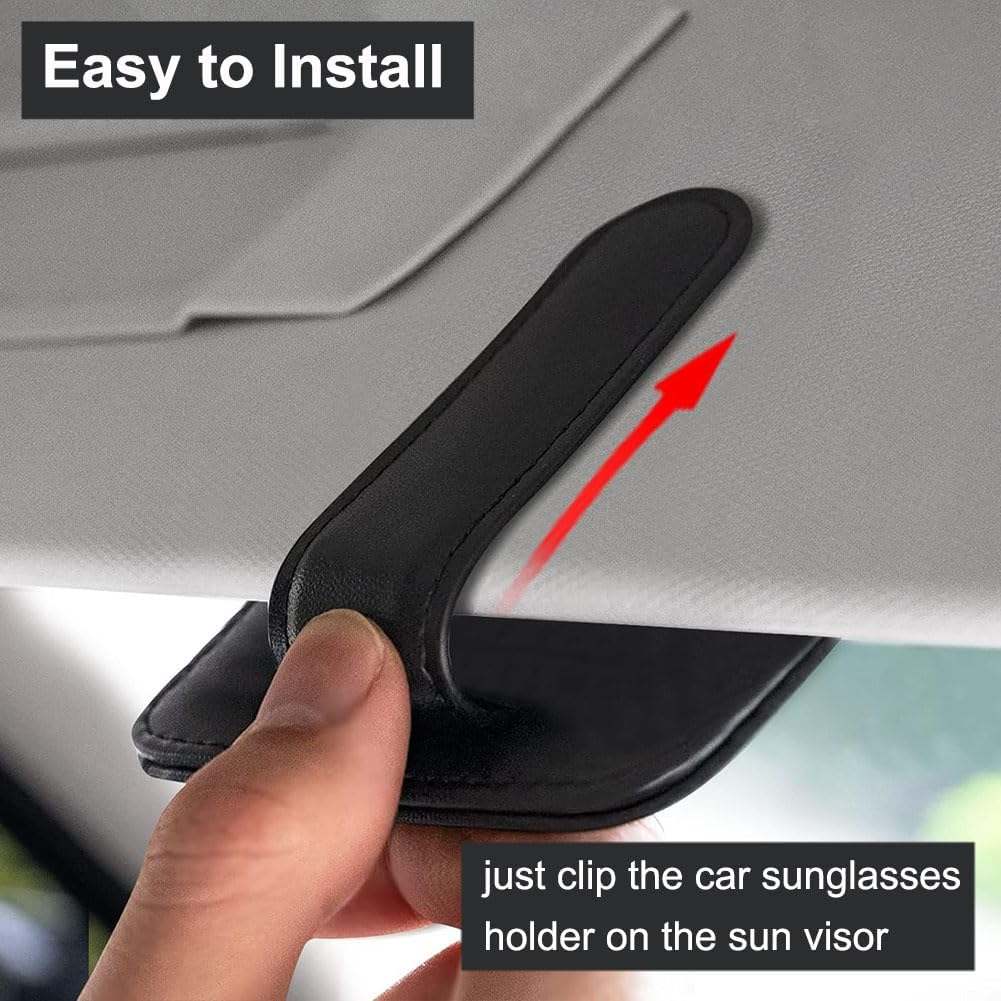 Reelau 2 Pack Sunglasses Holders for Car Sun Visor, Magnetic Leather Glasses Eyeglass Hanger Clip for Car, Ticket Card Clip, Car Visor Accessories (Black) image number 6