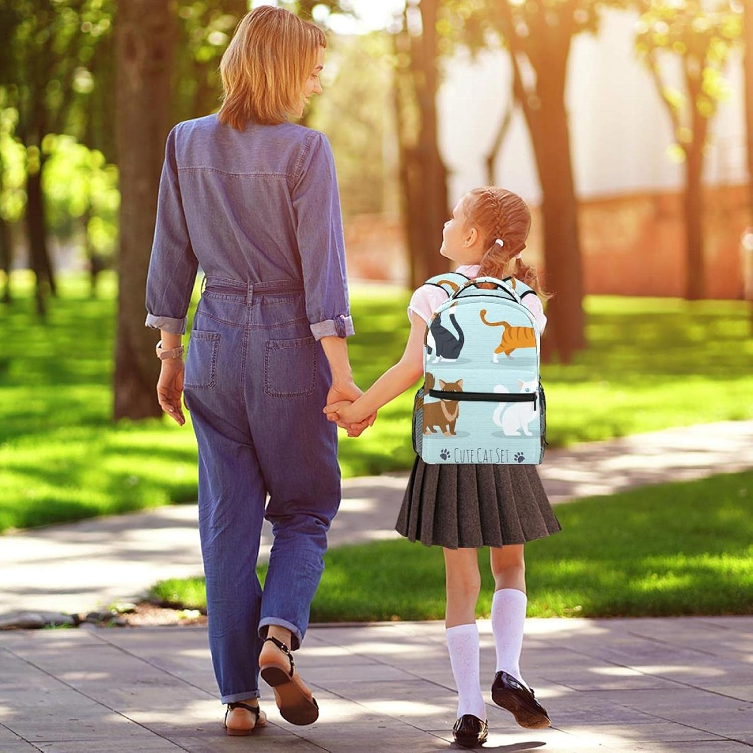 Cat Set Flat Icons Backpack Students Shoulder Bags Travel Bag College School Tote Backpacks image number 5